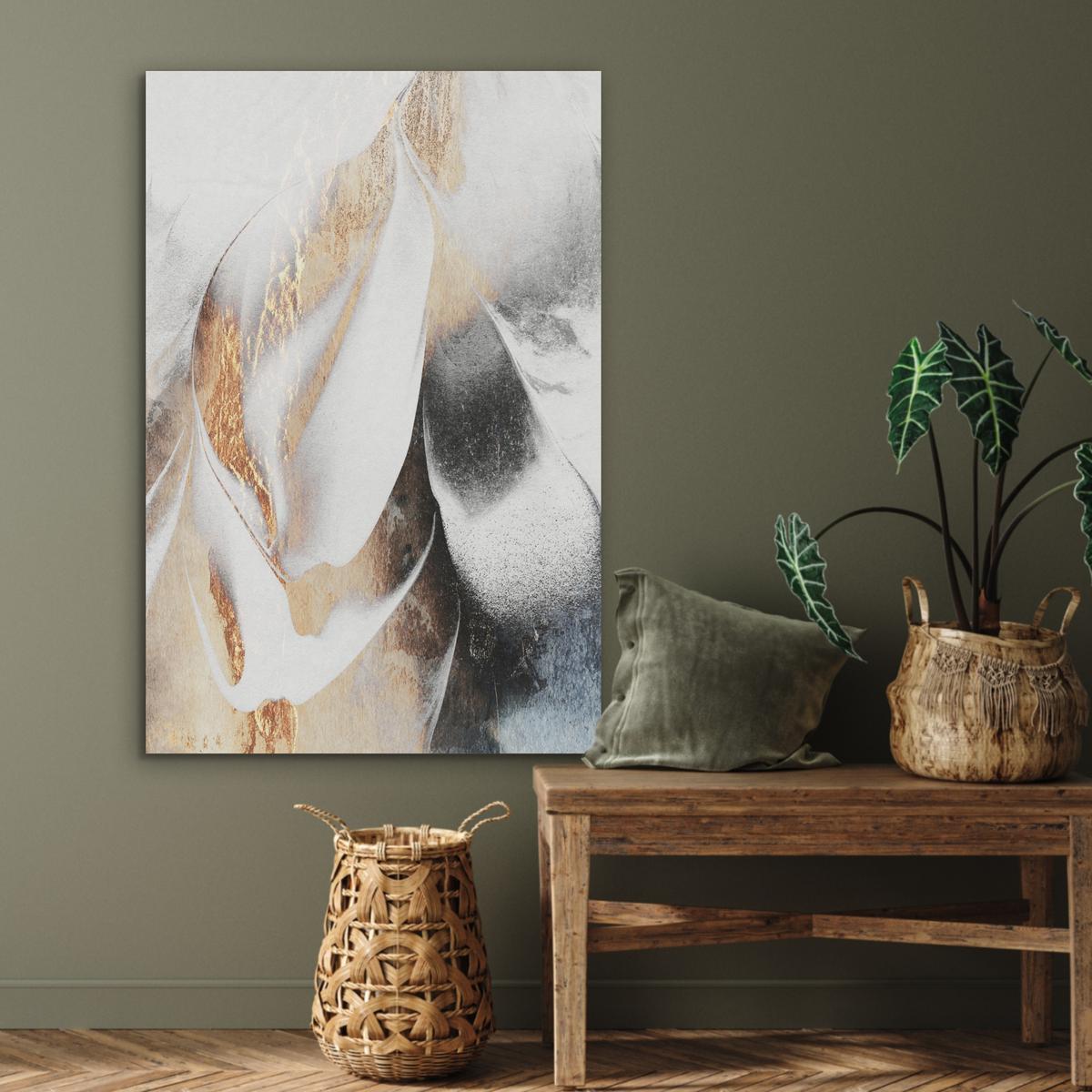 AKUSTIKBILD Luxus - Abstrakt - Gold - Weiß Wanddeko 70x100 cm - Goldfarben, Kunststoff (70/100/0.9cm) - MuchoWow