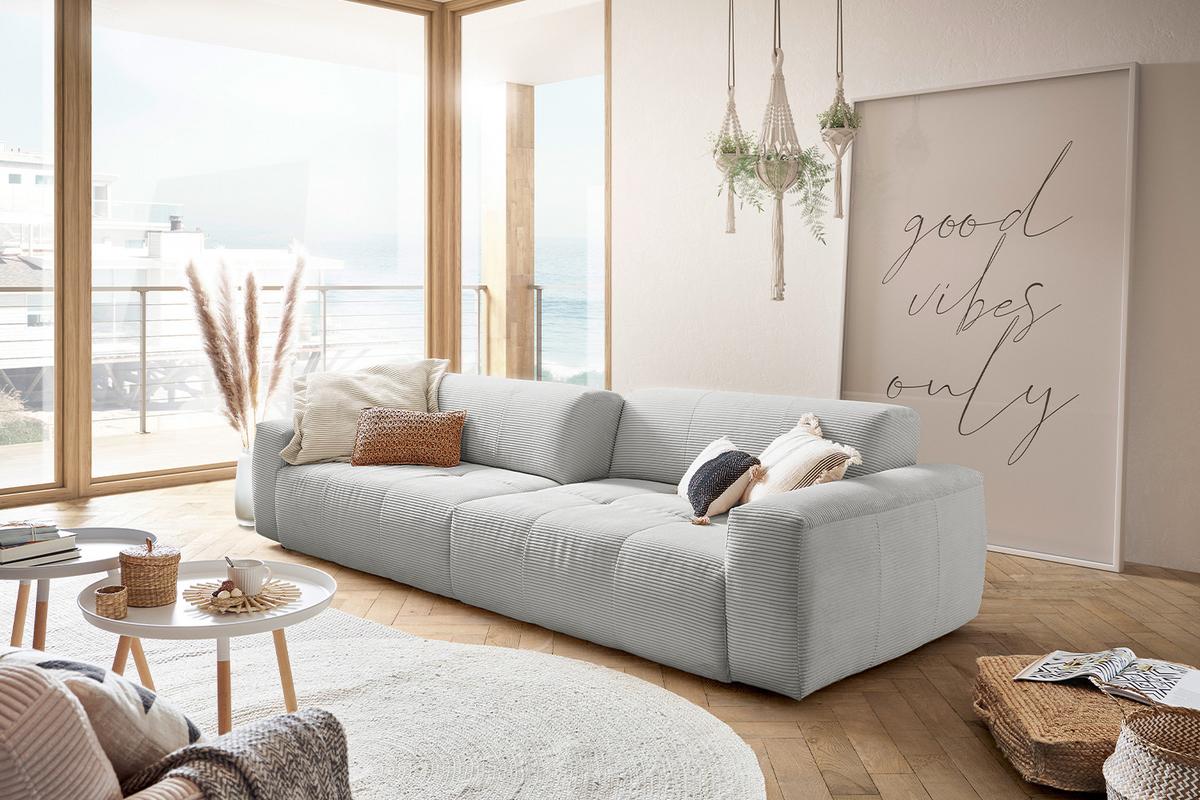 SOFA MIT SITZTIEFENVERSTELLUNG PALACE Grau Cord Relaxfunktion - Hellgrau, Textil (298/74/120cm) - KAWOLA