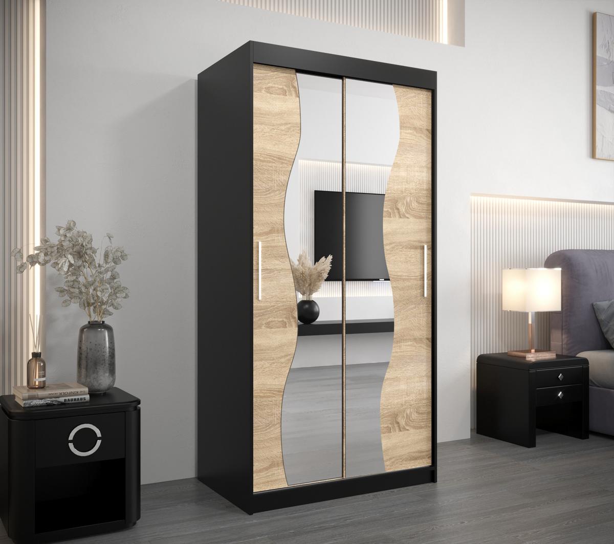 SCHWEBETÜRENSCHRANK 200/100/62 2-türig - Silberfarben/Schwarz, Holz/Kunststoff (100/200/62cm) - MÖBEL KRYSPOL