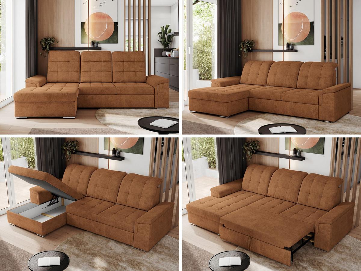 ECKSOFA MADRITO L - Orange Struktur - Links - Silberfarben/Orange, Textil/Metall (160/256cm)