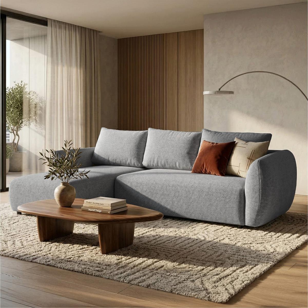 ECKSCHLAFSOFA Zordo GRAUER CHENILLE LINKS MIT ZWEI BETTKÄSTEN - Grau, Kunststoff/Textil (256/170cm) - Selsey