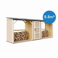 BRENNHOLZLAGER doppelt mit Geräteraum 6,49 m², zwei Brennholzbereiche mit insgesamt ~8,8 m³ Fassungsvermögen - Naturfarben, Holz (118/220/550cm) - Timbela