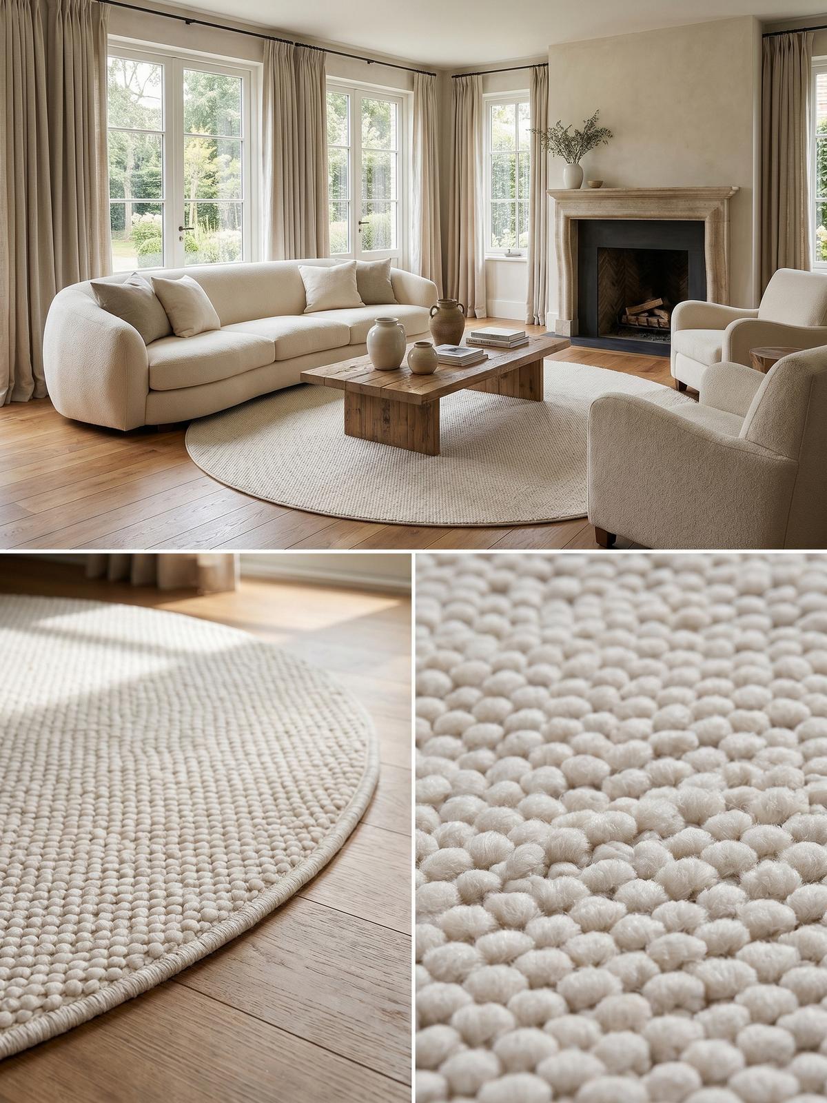 TEPPICH Flachgewebe LANGAU in Creme, meliert, Ø 80 cm - Beige, Textil (80/80cm) - KADIMA DESIGN