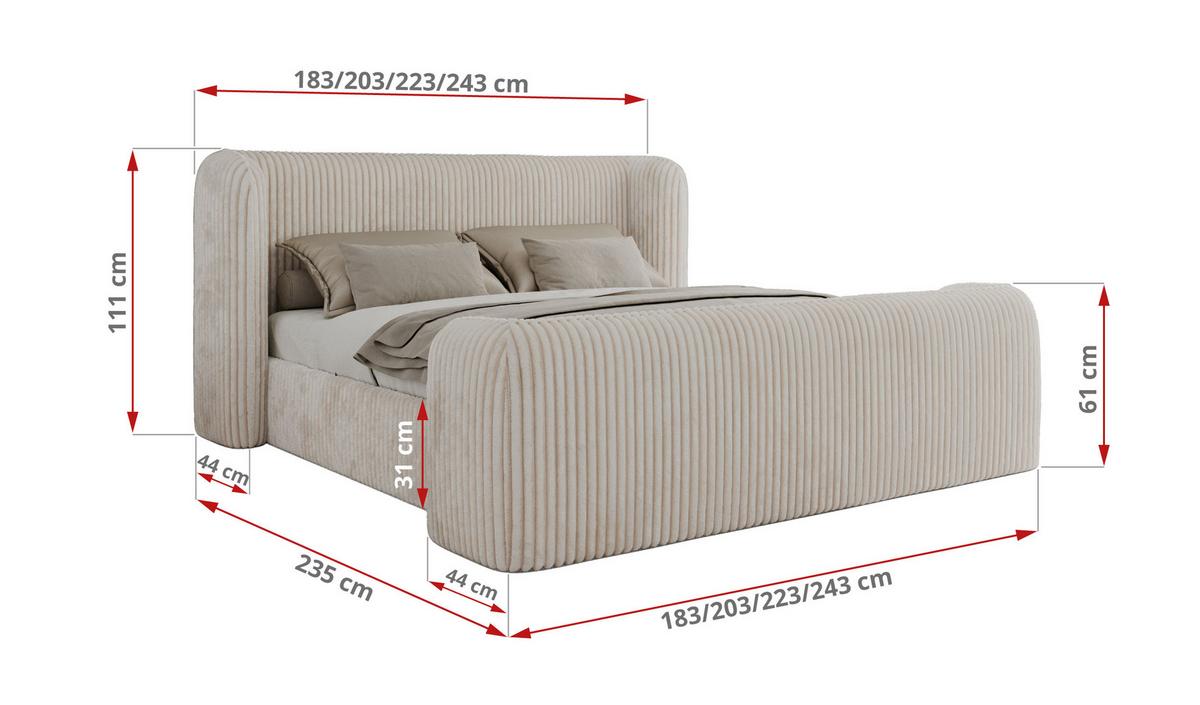 POLSTERBETT EMORA CLASSIC DUO 140/200 - Beige Cord - Multipocket-Matratze - Beige, Textil (140/200cm) - MKS