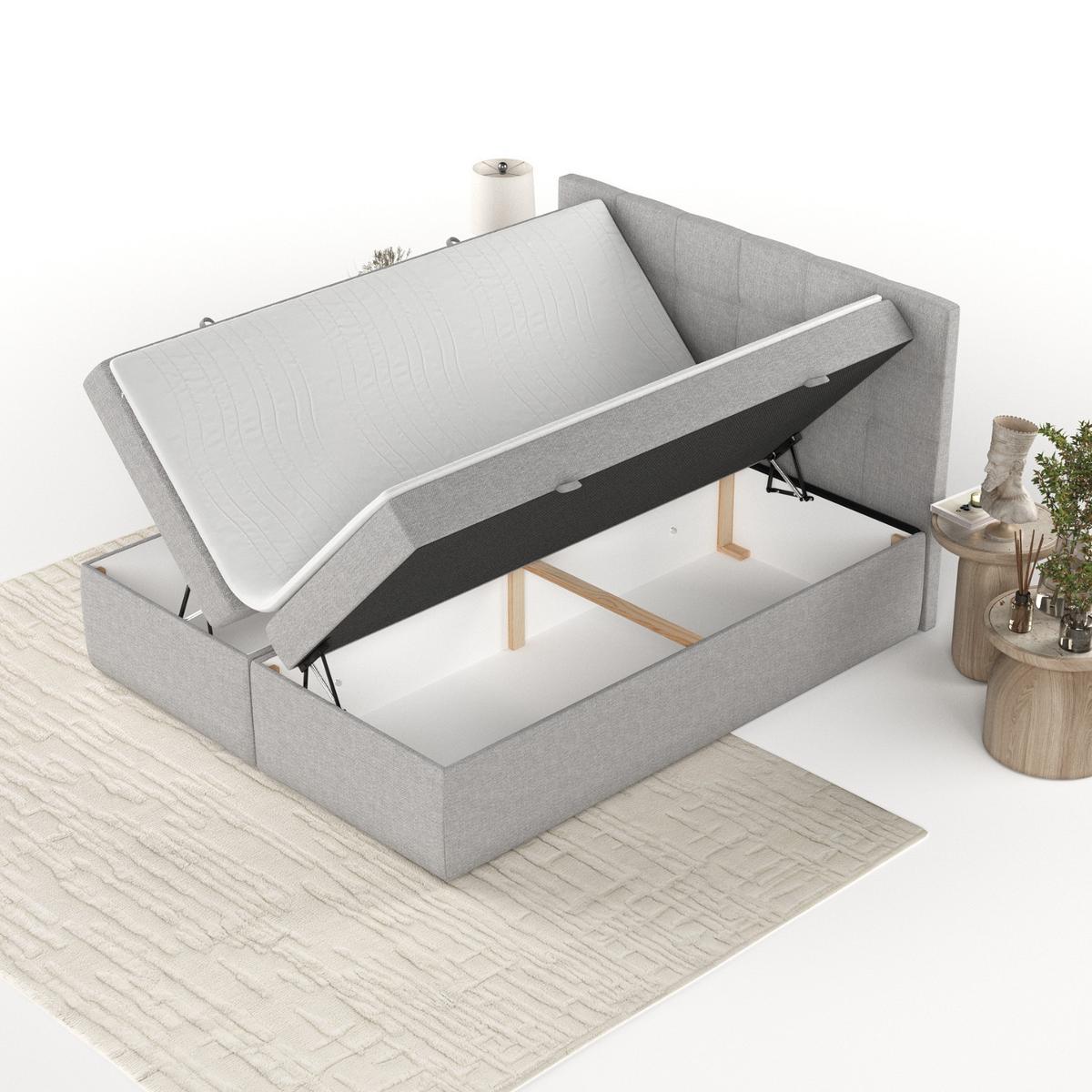 BOXBETT Lean 160/200 cm Graubeige im Megan Stoff - Schwarz/Grau, Holz/Holzwerkstoff (160/200cm) - AltaBeds