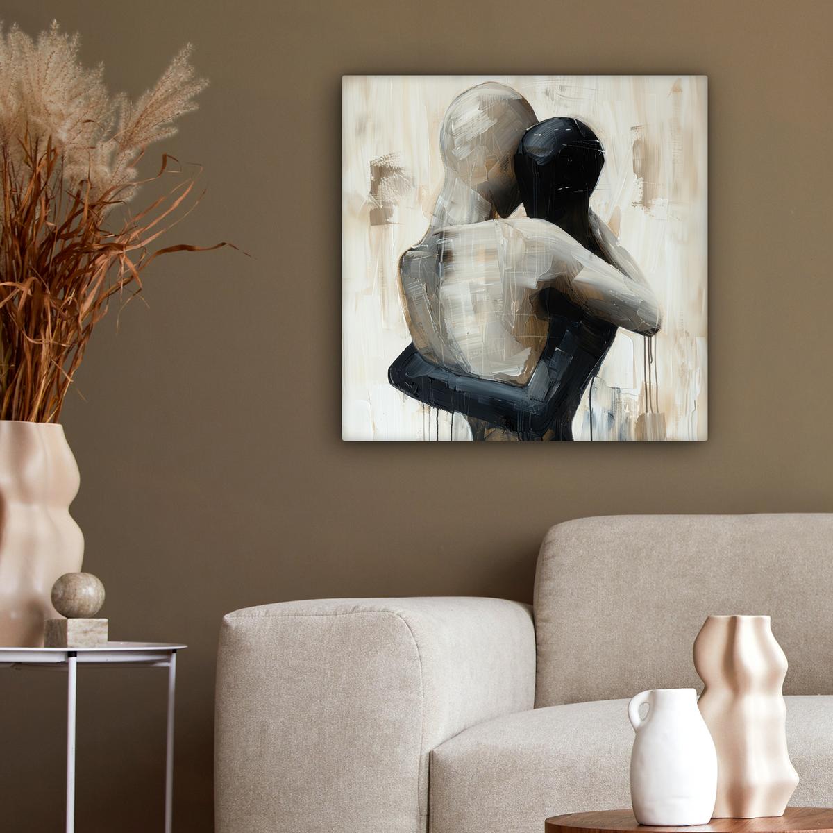 LEINWANDBILD Abstrakt - Liebe - Schwarz und weiß - Modern Wandbild Wohnzimmer 50x50 cm - Schwarz, Textil (50/50cm) - MuchoWow