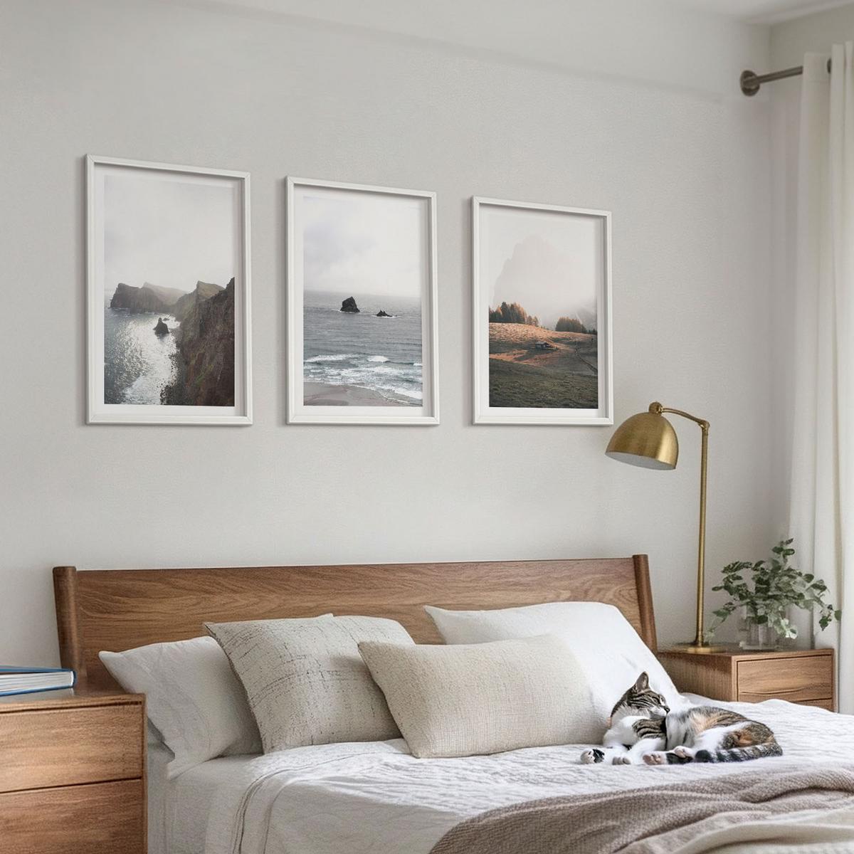 BILDER SET 3er Set - 40x60 cm Weißer Rahmen - Landschaften aus Bergen und Meer - Weiß, Kunststoff (40/60cm) - TULUP