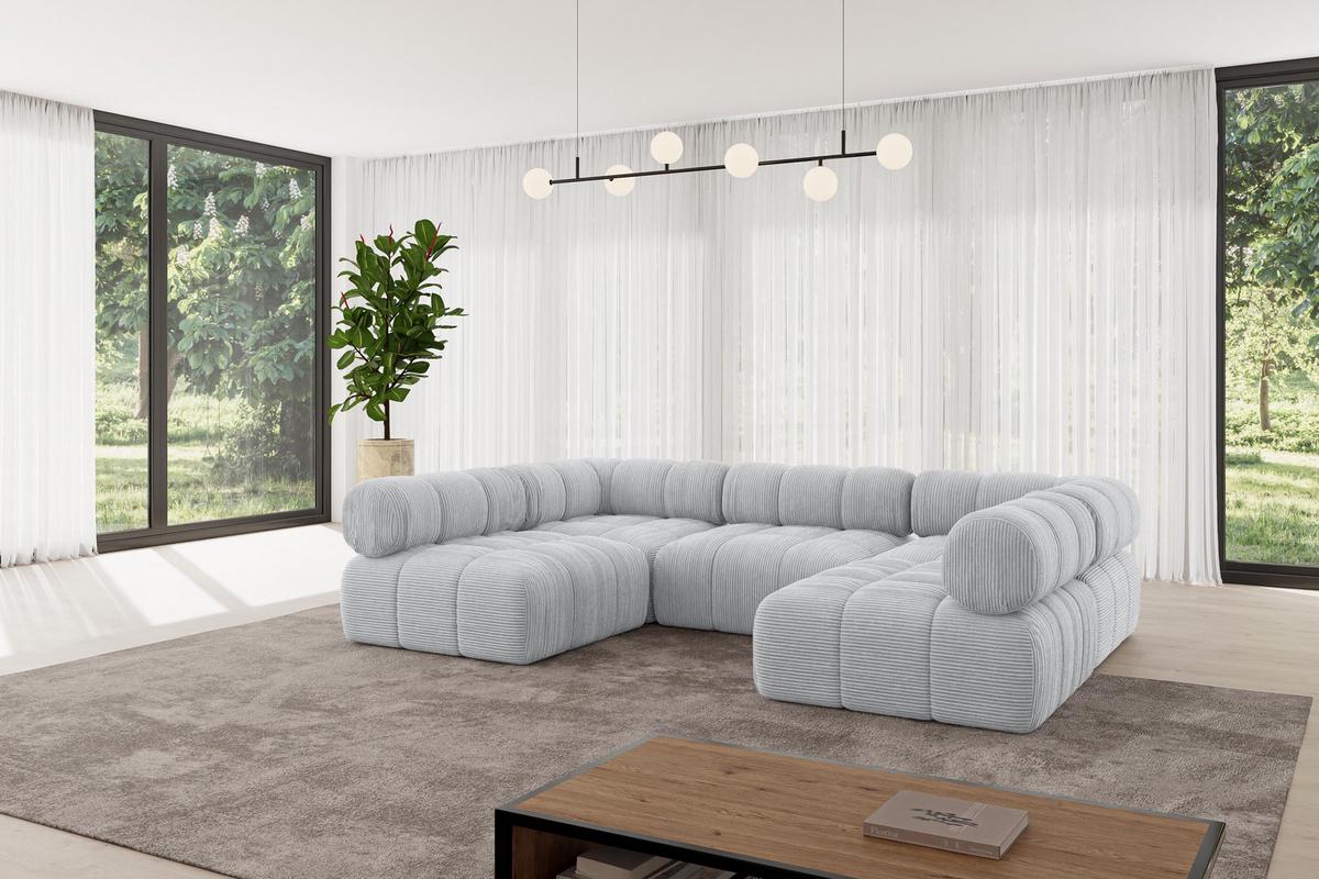 WOHNLANDSCHAFT modulares Sofa Garvo-U1 - 285x190x70 cm Grau Cord - Grau, Holzwerkstoff/Textil (285/70/190cm) - ALTDECOR