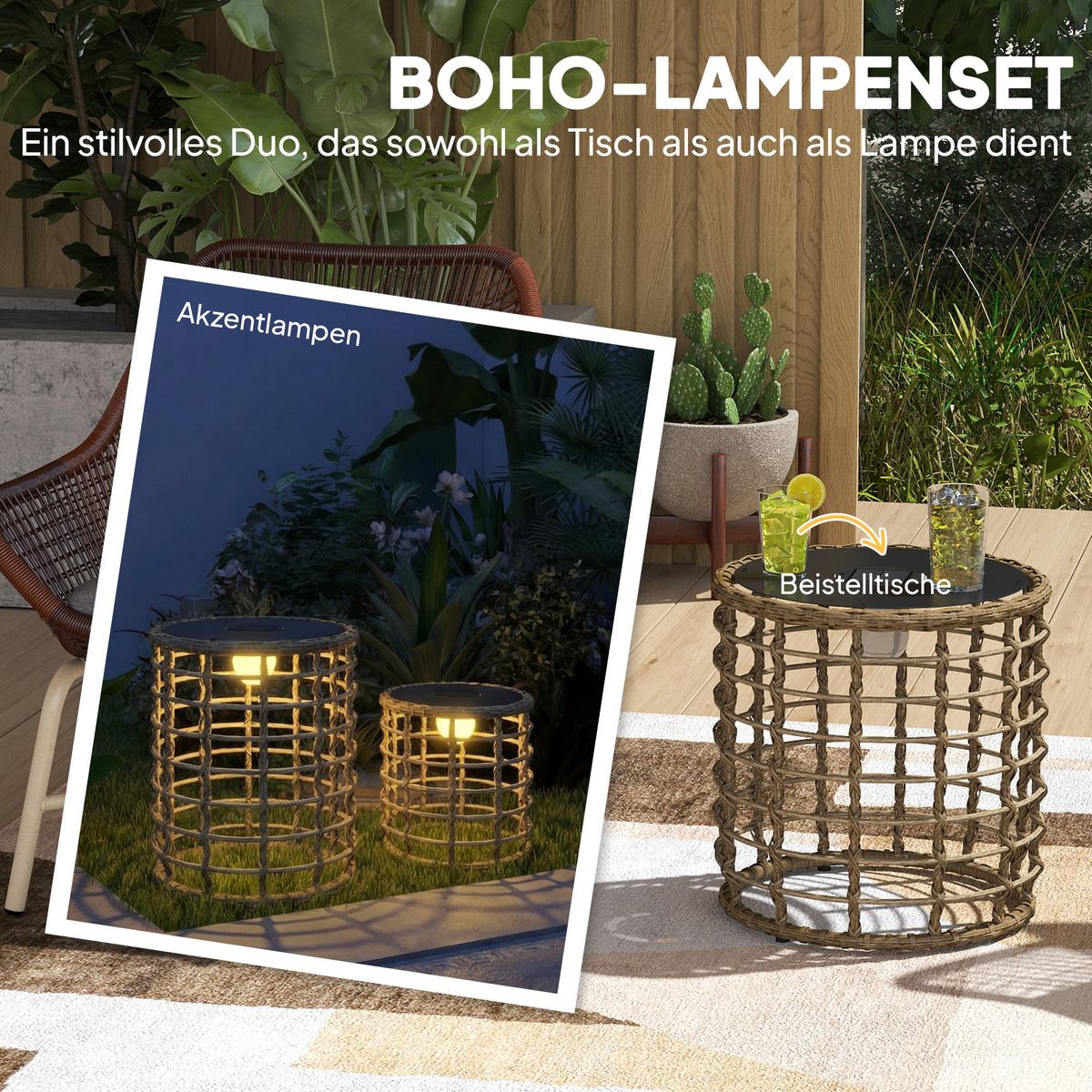 SOLARLAMPE-SET 2 TLG. Sandfarbend - Sandfarben, Kunststoff (45/45/45cm) - Outsunny