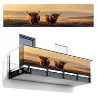 BALKON-SICHTSCHUTZ Schottische Hochlandbewohner - Heide - Landschaft - Tiere Deko XXL 500x120 cm - Cognac, Kunststoff (500/120cm) - MuchoWow