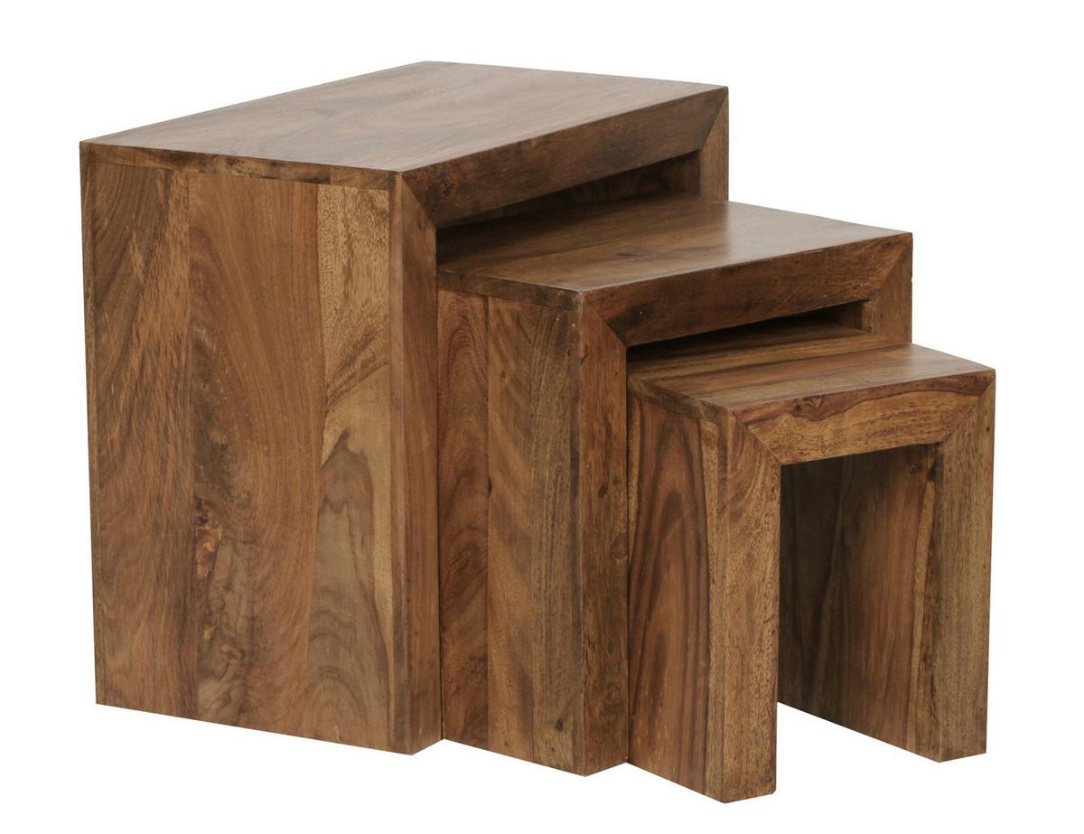 BEISTELLTISCH 3er Set Massivholz Landhausstil Natur MUMBAI, Dunkelbraun 30x50x45 cm - Dunkelbraun/Braun, Holz (50/30/45cm) - KADIMA DESIGN