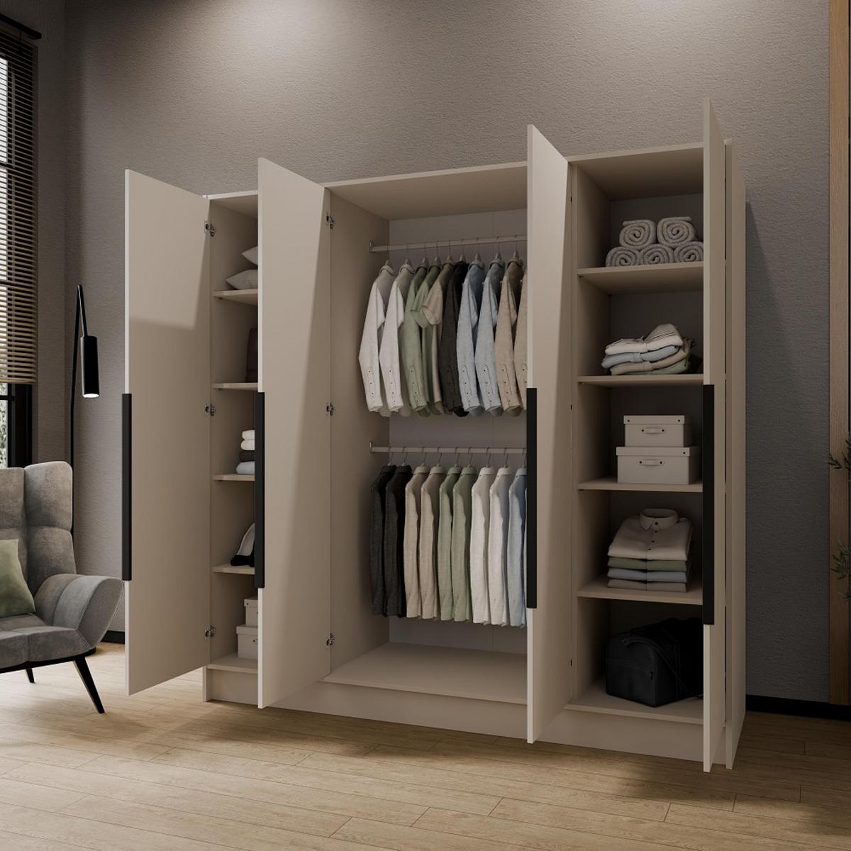 DREHTÜRENSCHRANK Pavia ohne Spiegel, Kaschmir mit mit schwarzen Griffen, 200 cm - Kaschmir, Holzwerkstoff (200/200/51cm) - Beautysofa