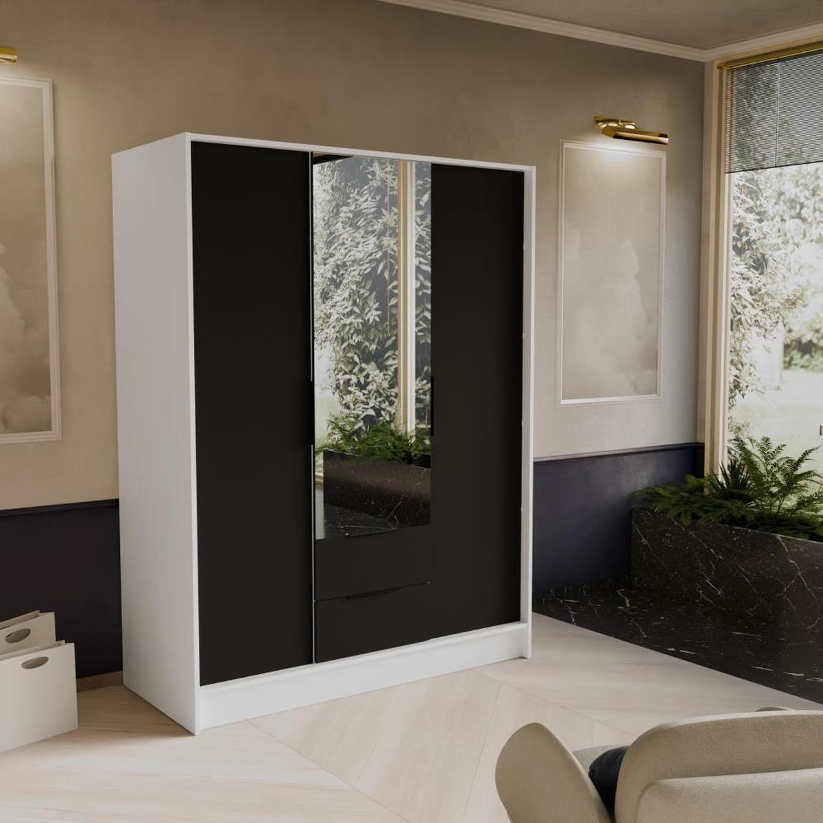 DREHTÜRENSCHRANK Niko 150/51/200 cm weiß+schwarz - Schwarz/Weiß, Holzwerkstoff (150/200/51cm) - Beautysofa