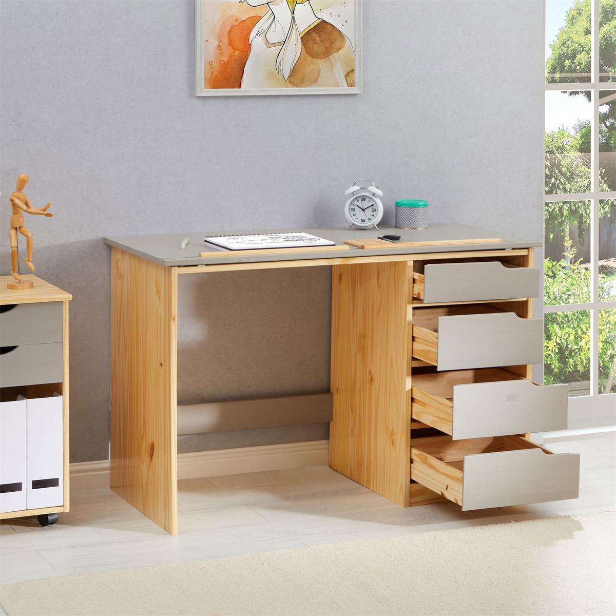 KINDERSCHREIBTISCH EMMA natur/grau - Naturfarben/Grau, Holz (114/76/55cm) - IDIMEX