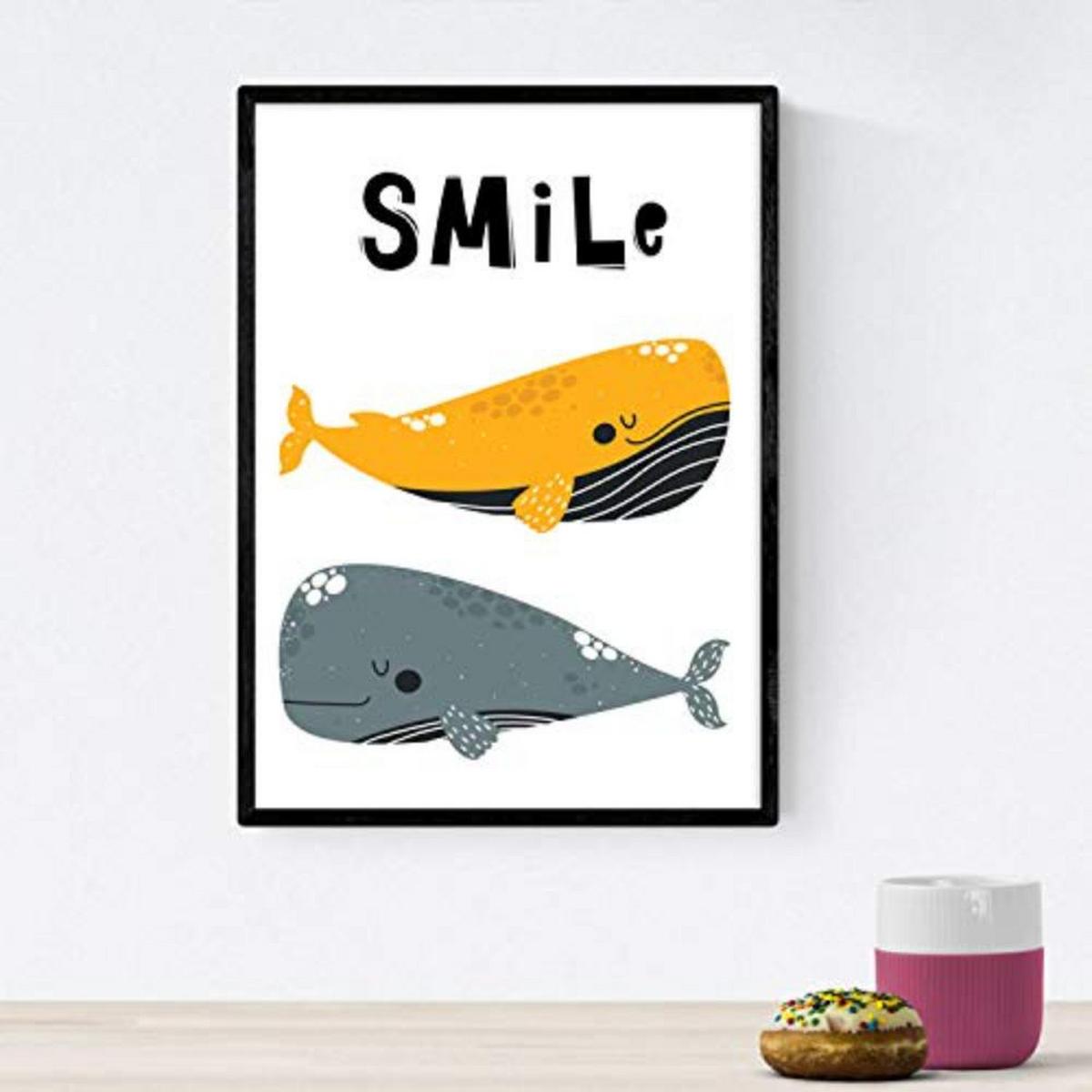 POSTER Set mit 4 Orange und graue rosa Farbwale mit positiven Nachrichten A4 Schwarzer Rahmen - Schwarz, Papier (29.7/3cm) - Nacnic