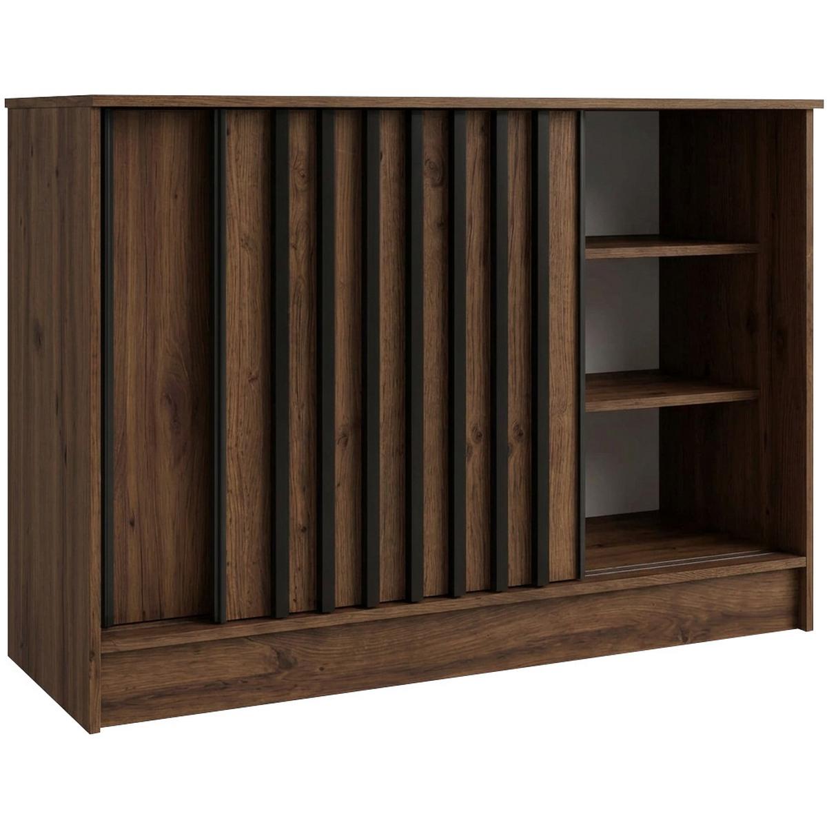 KOMMODE Horizon mit 2 Schiebetüren, 100 cm,Walnuss+Schwarz - Walnussfarben/Schwarz, Holzwerkstoff (101/85/43.5cm) - Beautysofa