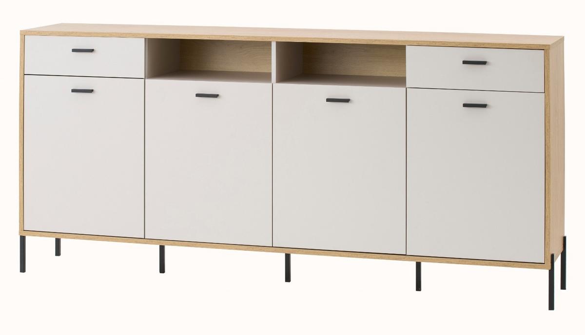 WOHNWAND Kaschmir, Eiche 320 cm Set 2-teilig, Wohnkombination mit Soft-Close - Kaschmir/Eichefarben, Glas/Holzwerkstoff (320/160/40cm) - Furn.Design