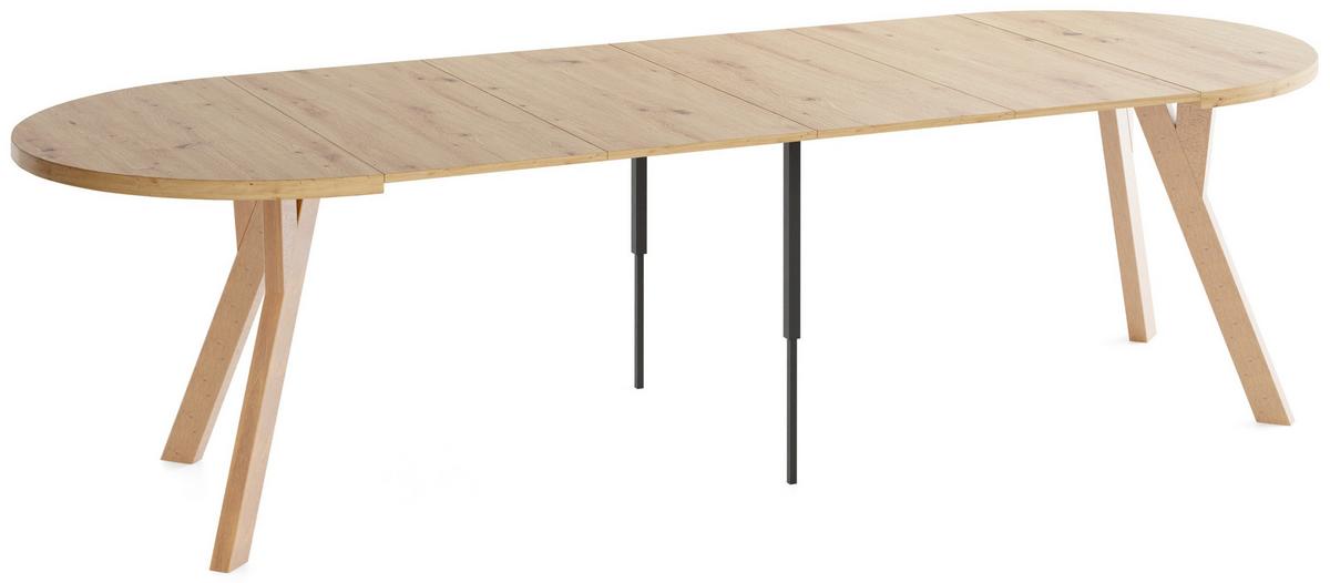 ESSTISCH Avero rund, ausziehbar, Massivholzbeine aus Buche, Eiche Artisan Braun 100-300/100/77 cm - Hellbraun/Eiche Artisan, Holz/Holzwerkstoff (100/300/76.5cm) - WFL GROUP