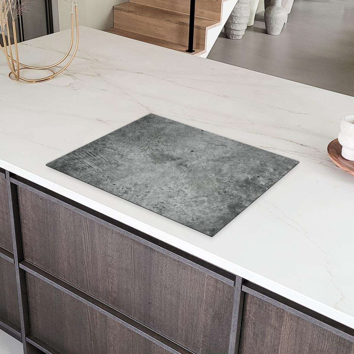 HERDABDECKPLATTE Beton - Schiefer - Grau -Betonstruktur Herdabdeckung Induktionsfeld 70x52 cm - Grau, Kunststoff (70/52/0.2cm) - MuchoWow