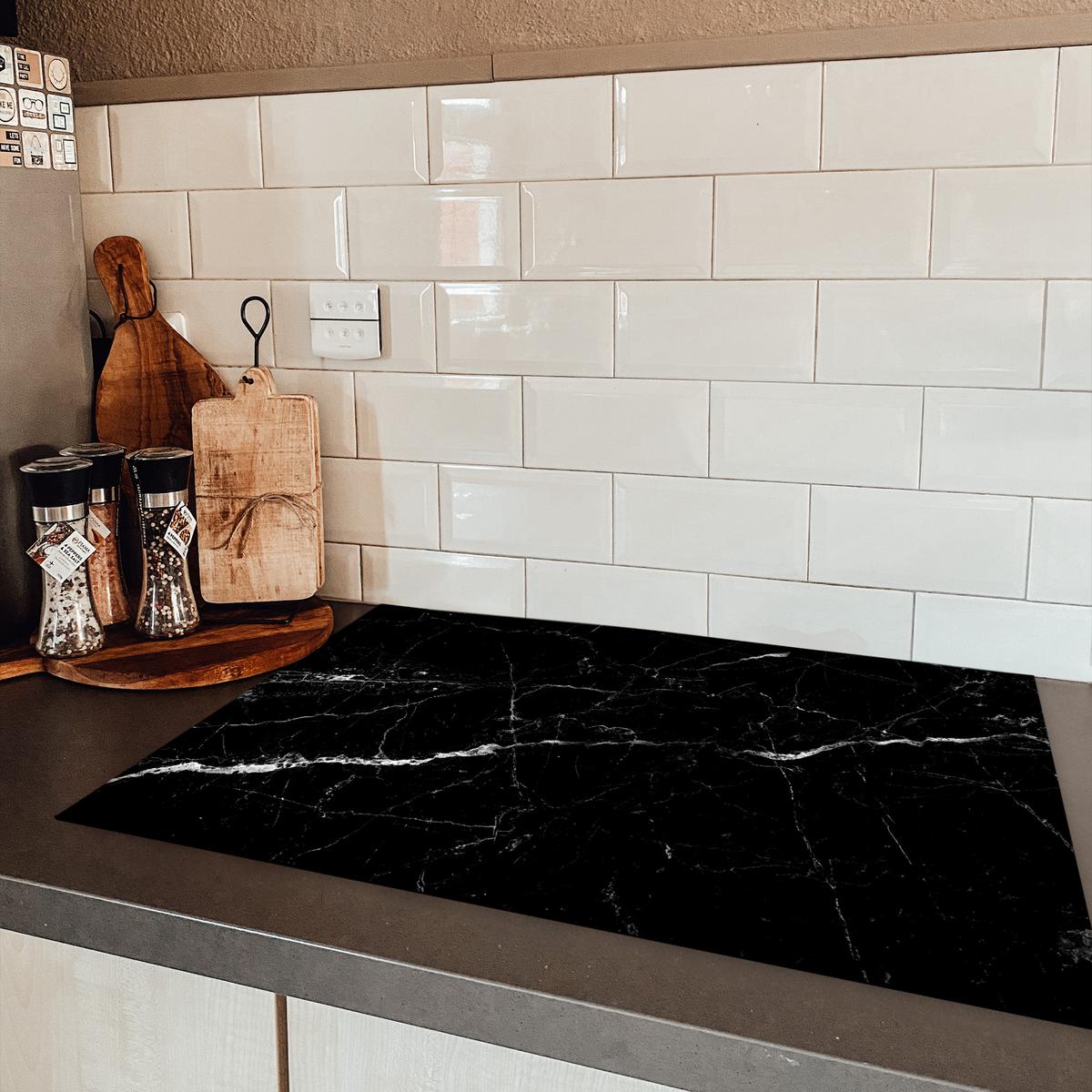 HERDABDECKPLATTE Marmoroptik - Schwarz - Luxus Ceranfeldabdeckung 78x52 cm - Grau, Kunststoff (78/52/0.2cm) - MuchoWow