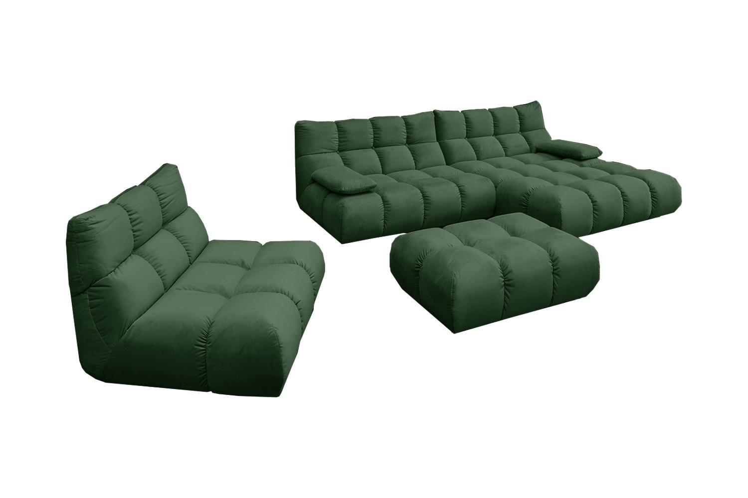 SITZGRUPPE VIVIEN 3ER SET Smaragdgrün Velvet (1er-Set) - Smaragdgrün, Kunststoff/Textil (510/85/359cm) - KAWOLA