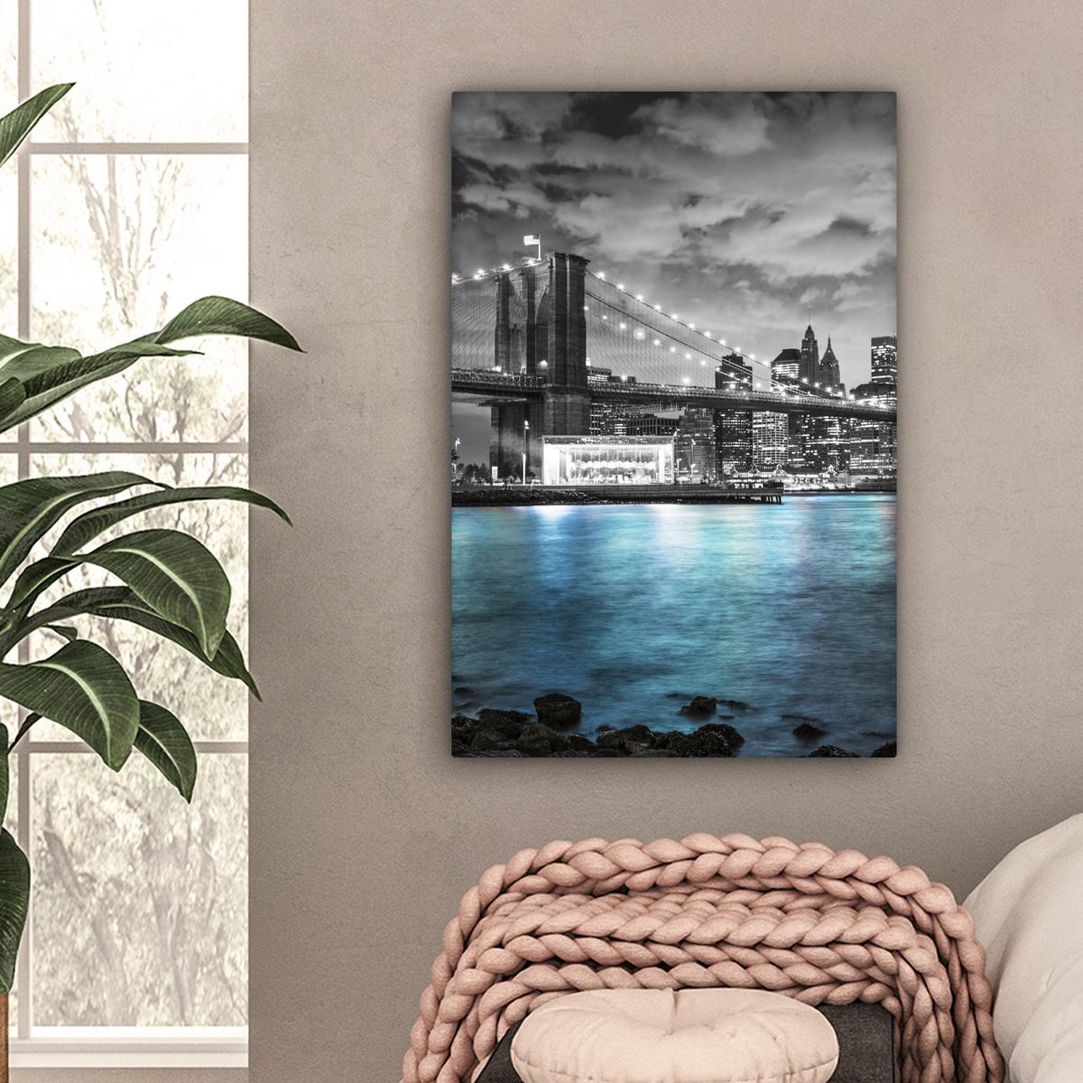 LEINWANDBILD New York - Skyline - Stadt - Blau Wanddeko Schlafzimmer 60x90 cm - Blaugrau, Textil (60/90cm) - MuchoWow