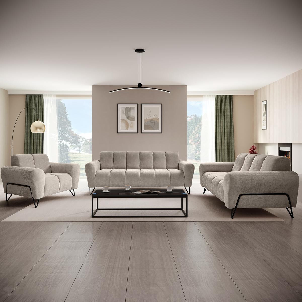 3-SITZER SOFA Volare mit Metallbeinen Cappuccino - Schwarz/Cappuccino, Textil/Metall (220/83/98cm) - Beautysofa