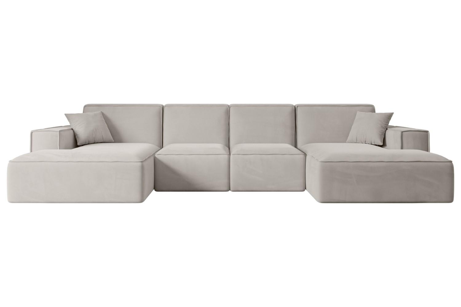 WOHNLANDSCHAFT SIERRA-U - 349x169x80 cm Hellbraun Velours - Hellbraun/Schwarz, Holzwerkstoff/Kunststoff (349/80/169cm) - ALTDECOR