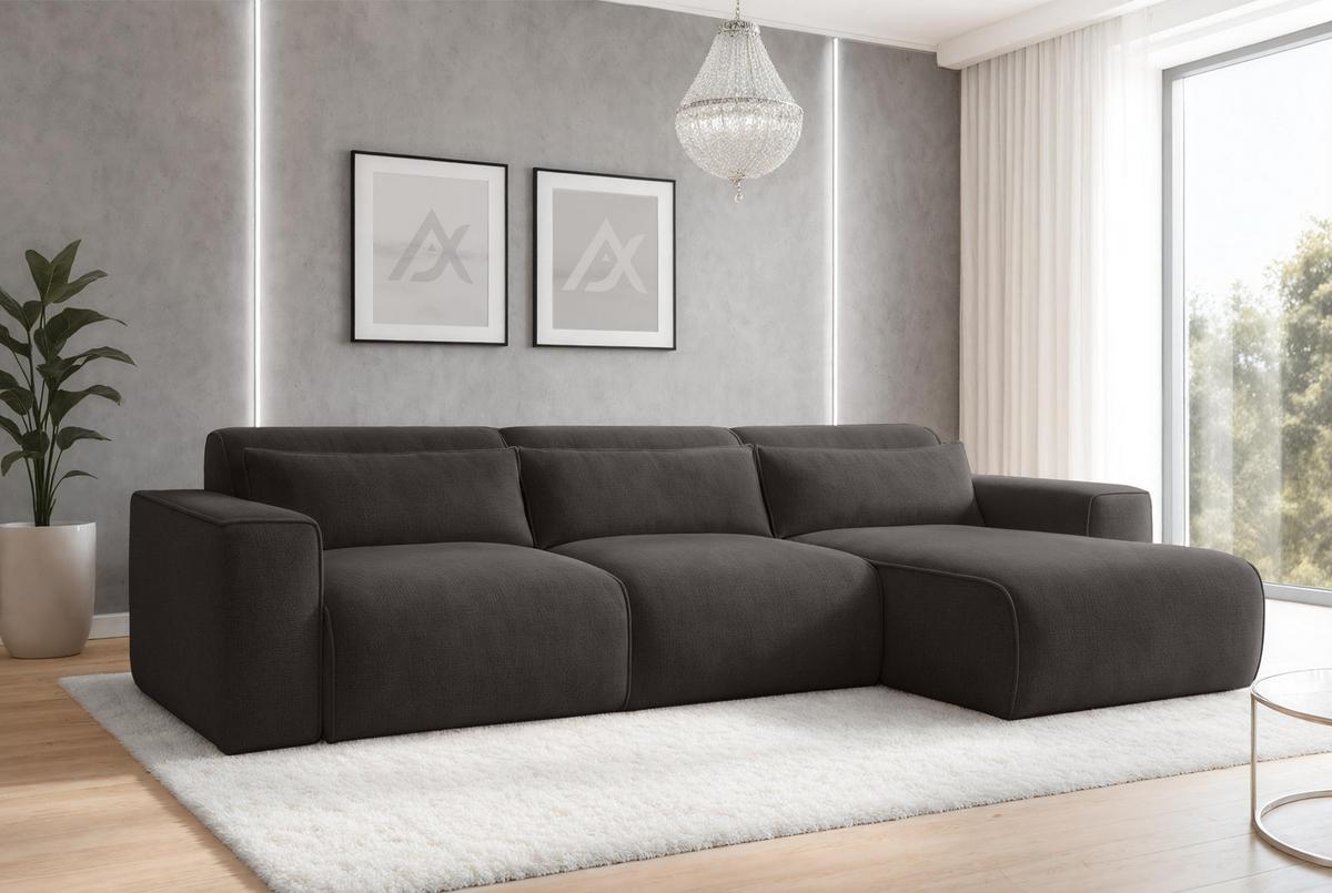 ECKSOFA L Form Ruyam Grau 310/165/78 cm – Schlaffunktion Rechts - Schwarz/Grau, Kunststoff/Textil (310/170cm) - AX Living