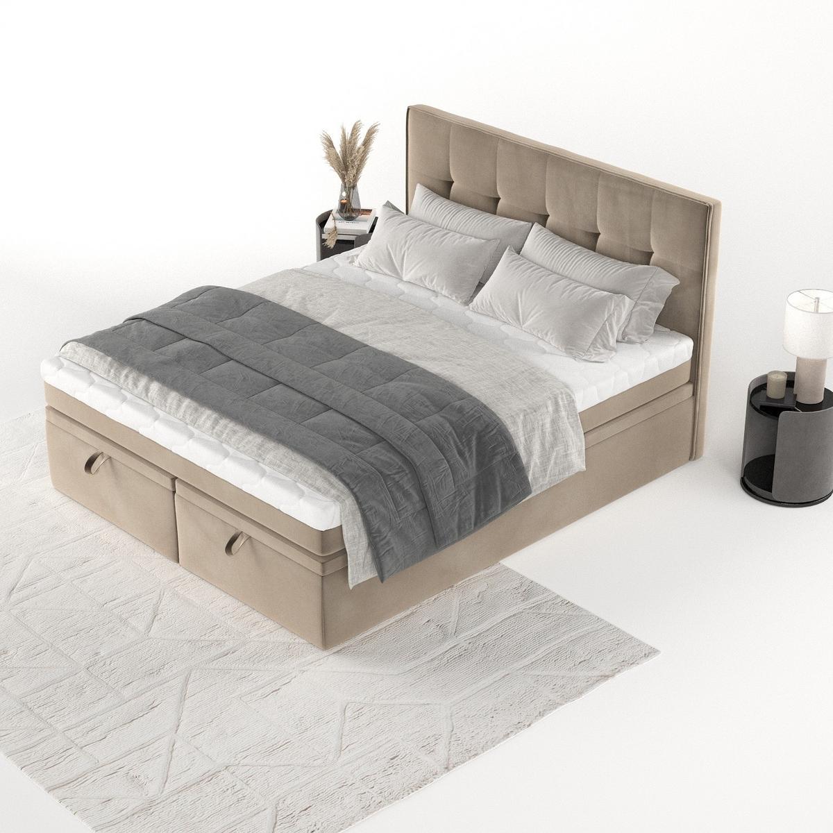 BOXBETT Arivo 200/200 cm Taupe im Paros Stoff - Taupe/Schwarz, Holz/Holzwerkstoff (200/200cm) - AltaBeds
