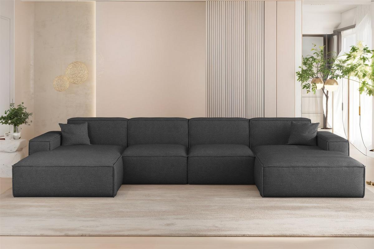 WOHNLANDSCHAFT Celes Premium In Artico - Anthrazit, Holzwerkstoff/Textil (378/73/165cm) - Fun Möbel