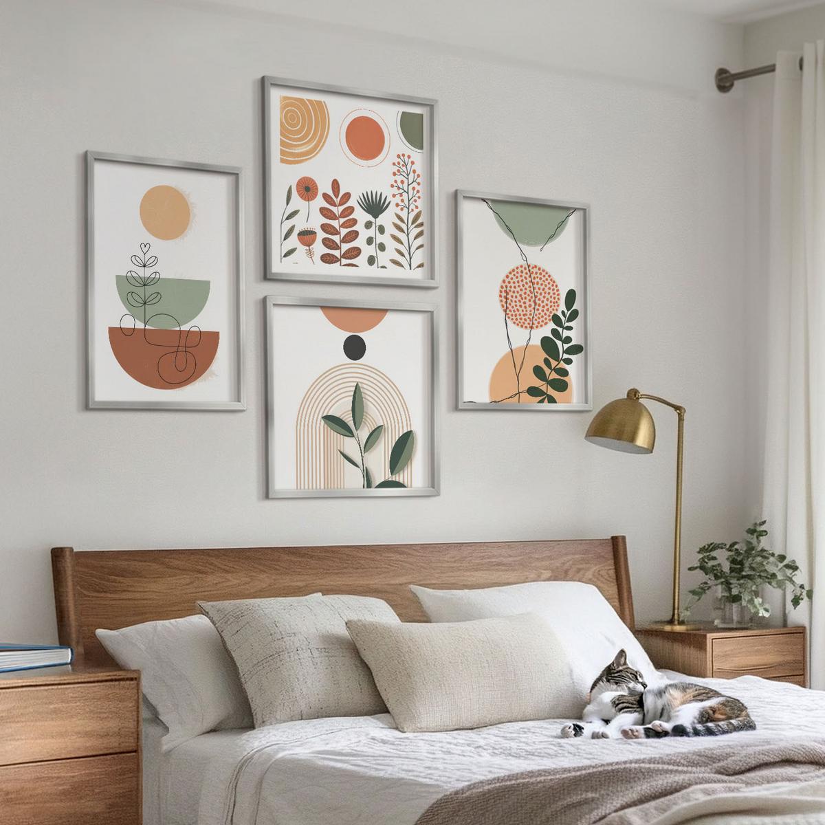 BILDER SET 4er Set - 50x50 cm & 40x60 cm Silberner Rahmen - Abstrakte Pflanzenformen - Silberfarben, Kunststoff (50/50cm) - TULUP