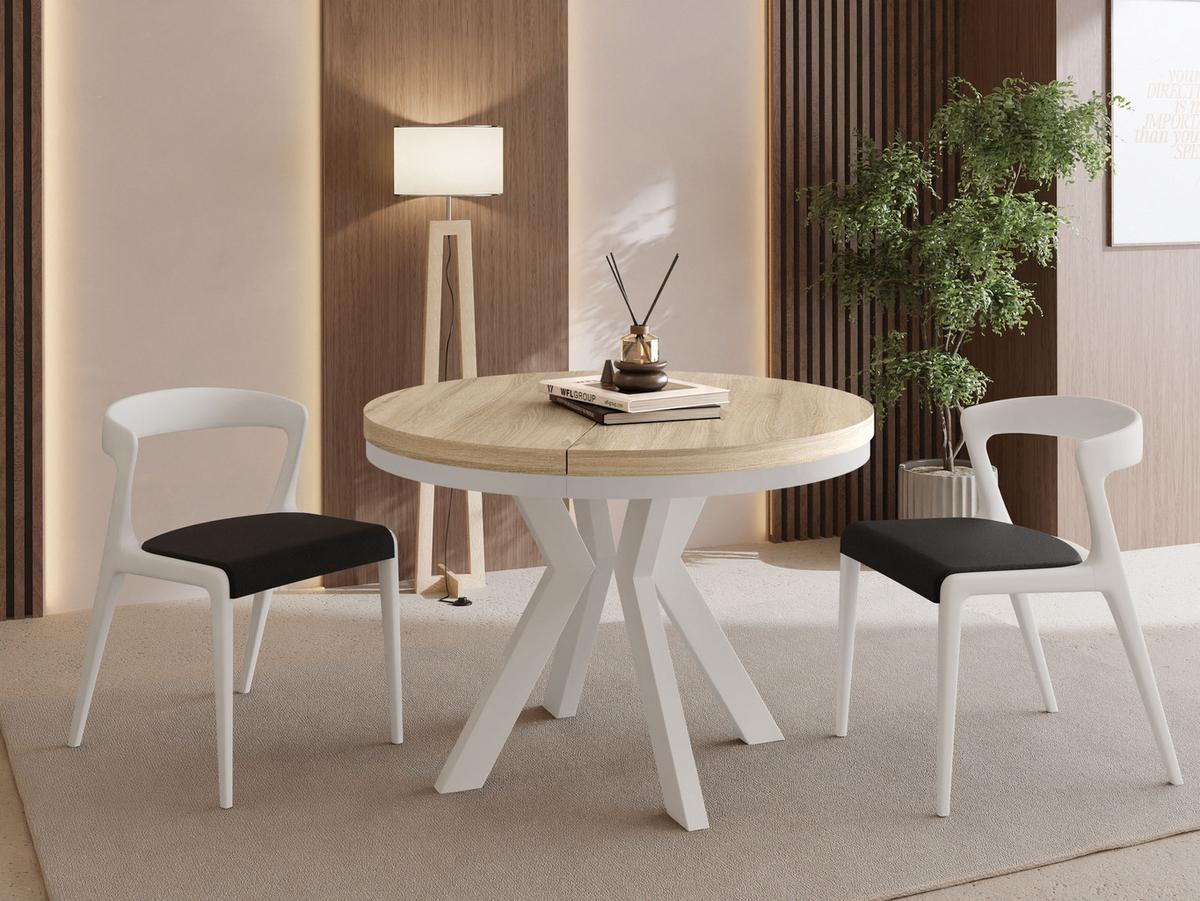 ESSTISCH Savio Weiß Neo rund ausziehbar verlängerbar XXL, Eiche Sonoma Hellbraun 100-300/100/77 cm - Weiß/Sonoma Eiche, Holz/Holzwerkstoff (100/300/77cm) - WFL GROUP