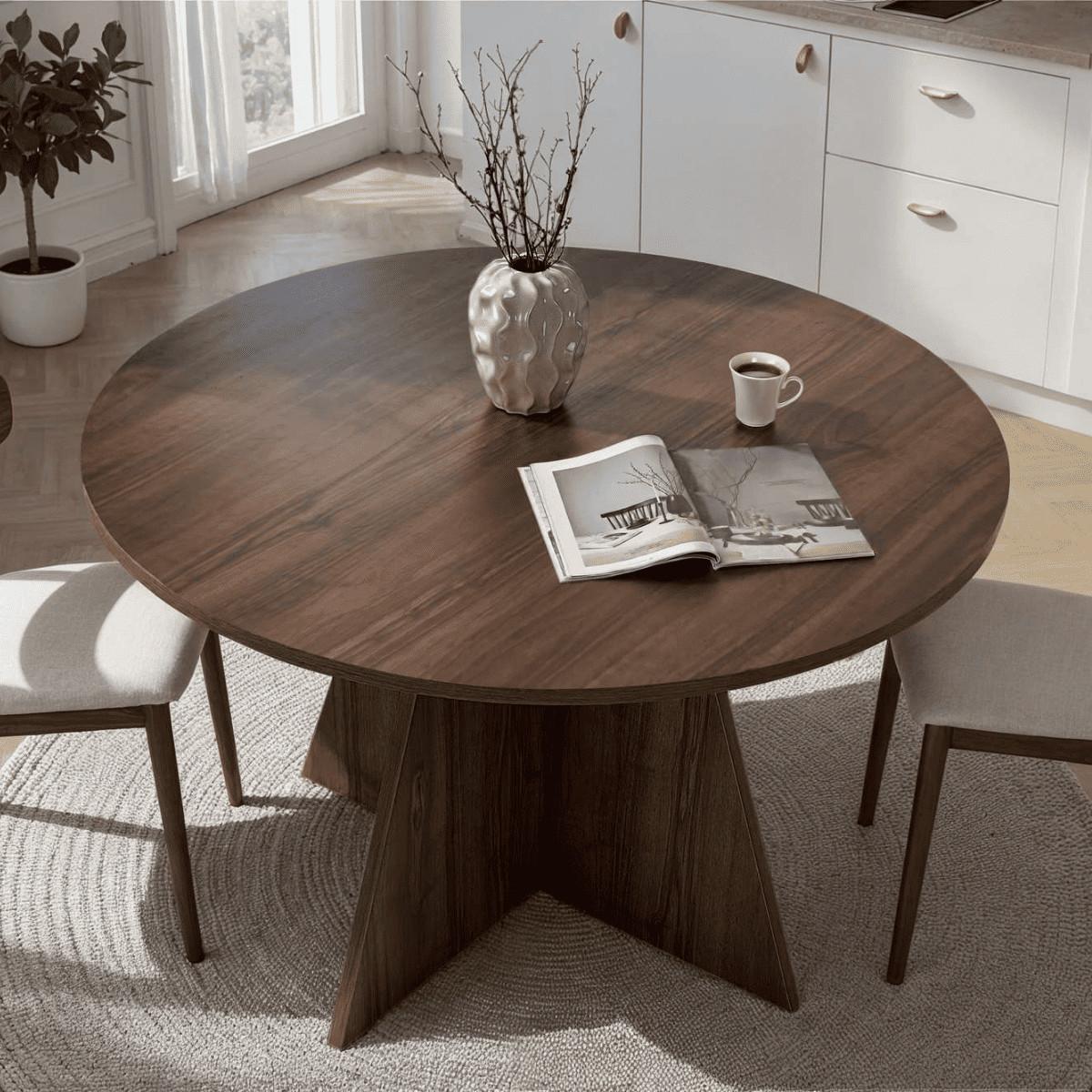 ESSTISCH mit rundem Tischplatte D120 cm 120/120/75 cm - Naturfarben, Holzwerkstoff (125/120/75cm) - Calicosy