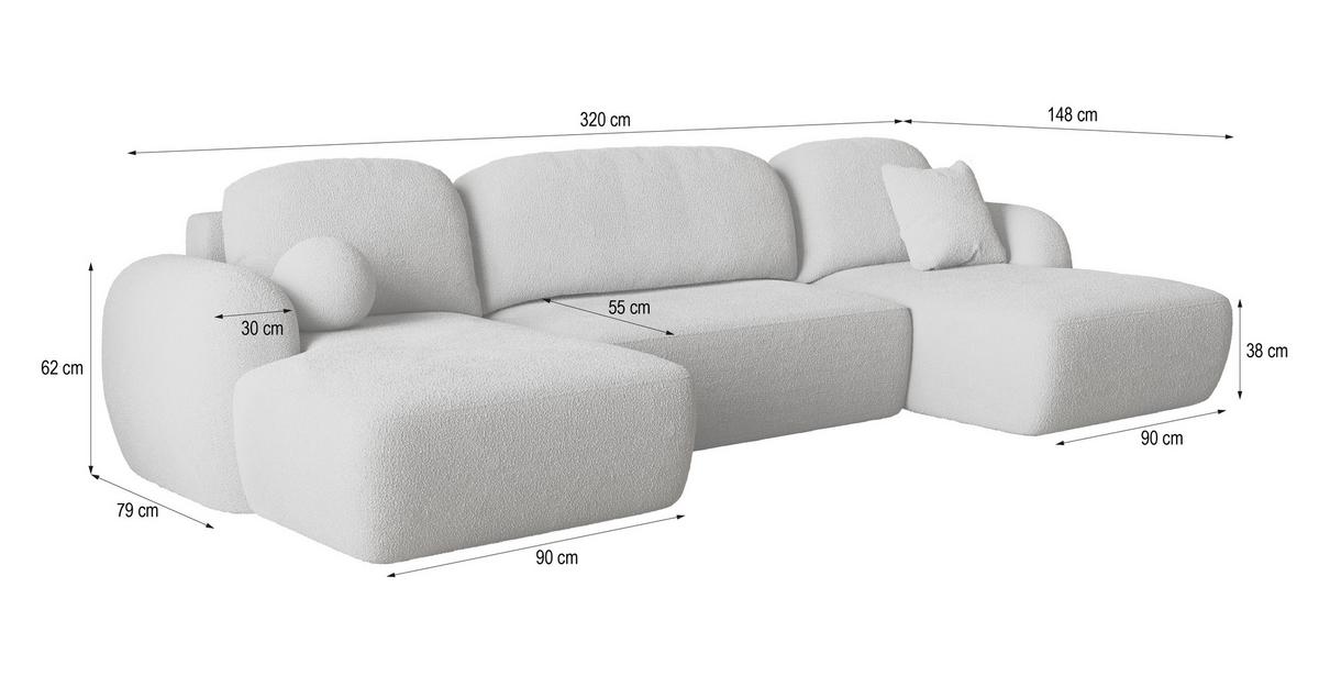 WOHNLANDSCHAFT SAVONA N Beige Boucle-Stoff mit Schlaffunktion - Beige/Schwarz, Holz/Kunststoff (320/90/148cm) - MASSENO