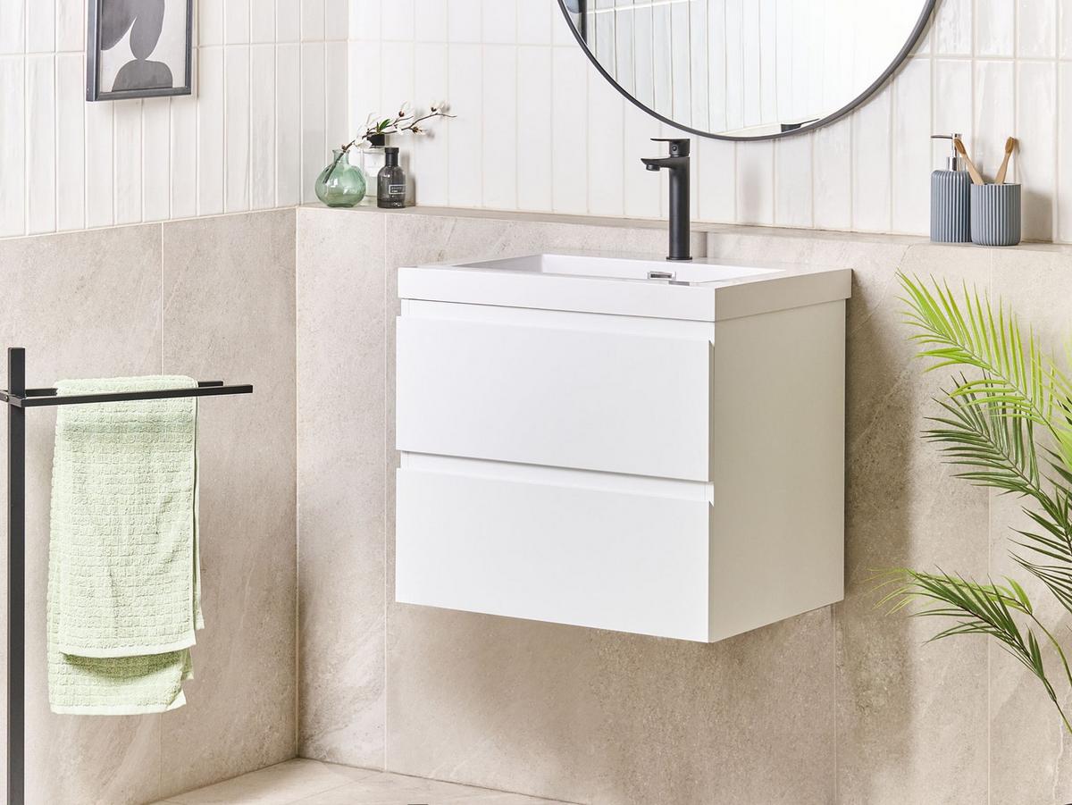 WASCHBECKENUNTERSCHRANK wandmontiertk mit Waschbecken Weiß Cardiel - Weiß, Holzwerkstoff (60/55/46cm) - Beliani