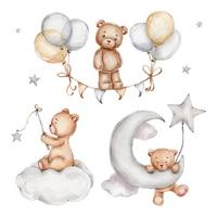 WANDAUFKLEBER 100x146cm - Teddybären und Ballons am Himmel - Multicolor, Kunststoff (100/146/0.1cm) - Wallfluent