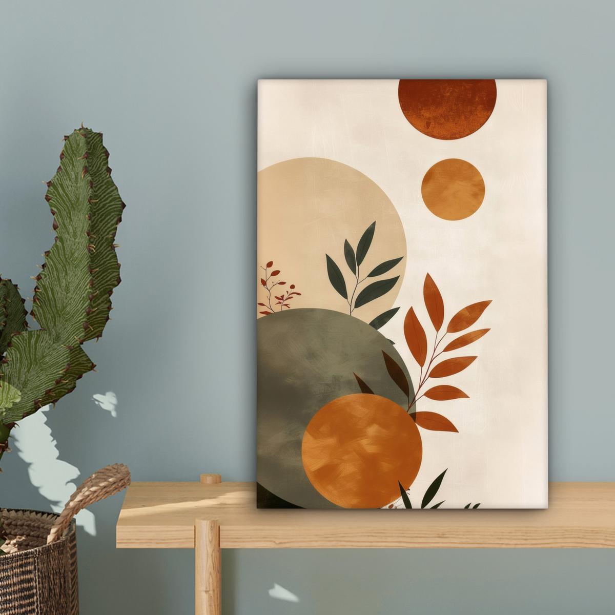LEINWANDBILD Formen - Rund - Blätter - Beige Deko Wohnzimmer 20x30 cm - Rostfarben, Textil (20/30cm) - MuchoWow