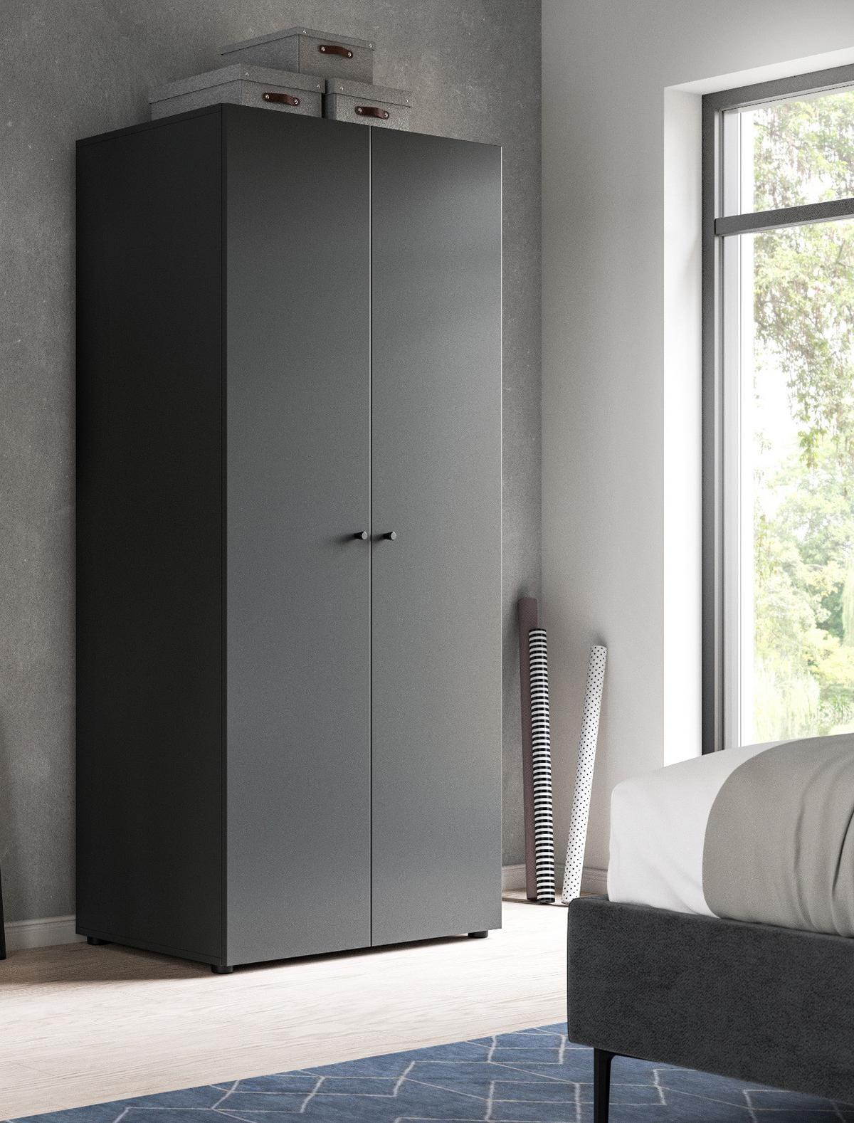 KLEIDERSCHRANK grau 2-türig 80 cm, Drehtürenschrank mit Kleiderstange - Schwarz/Grau, Holzwerkstoff/Kunststoff (80/176/51cm) - Inn.Furn