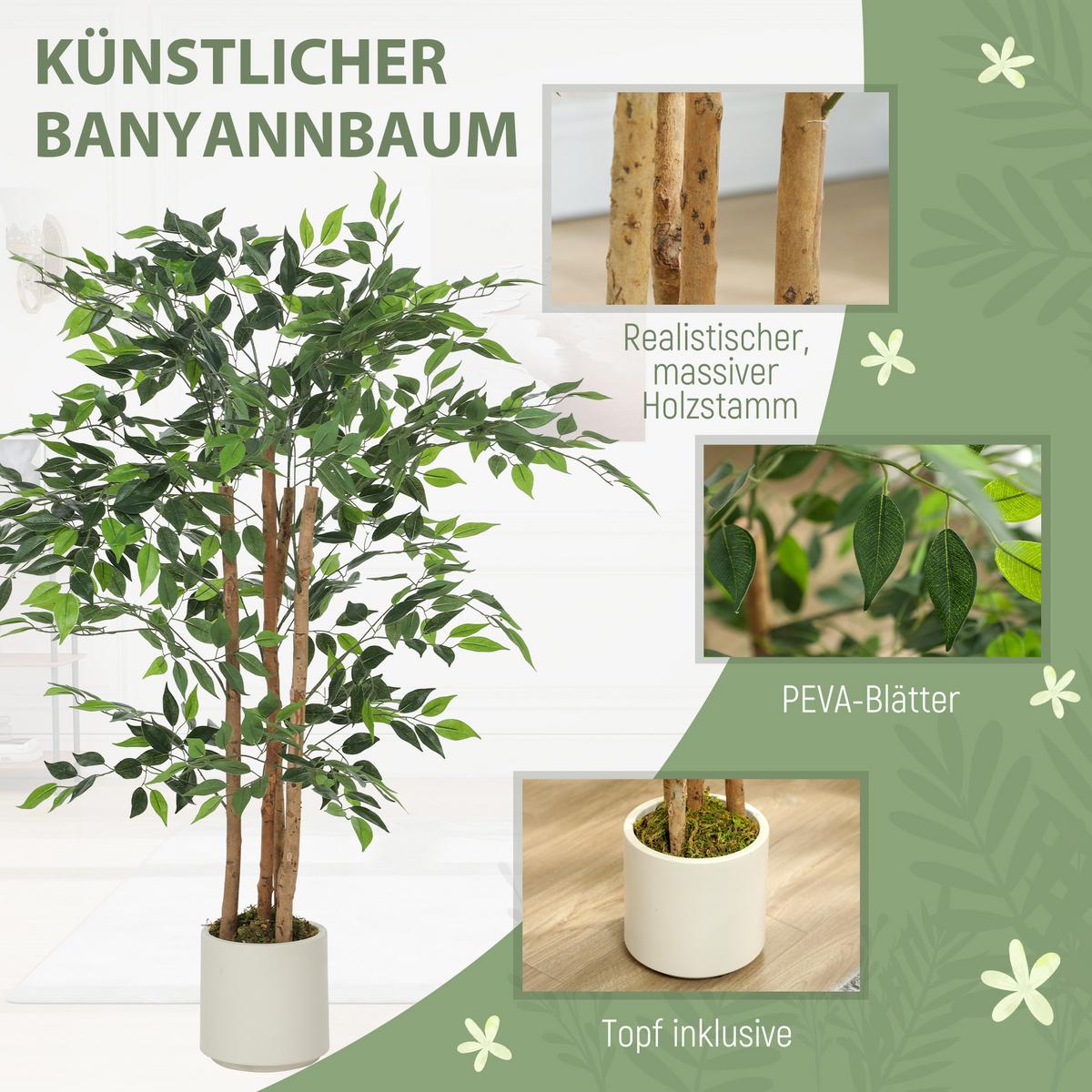 KUNSTPFLANZE PEVA-Holz Grün - Braun/Weiß, Holz/Kunststoff (120cm) - HOMCOM