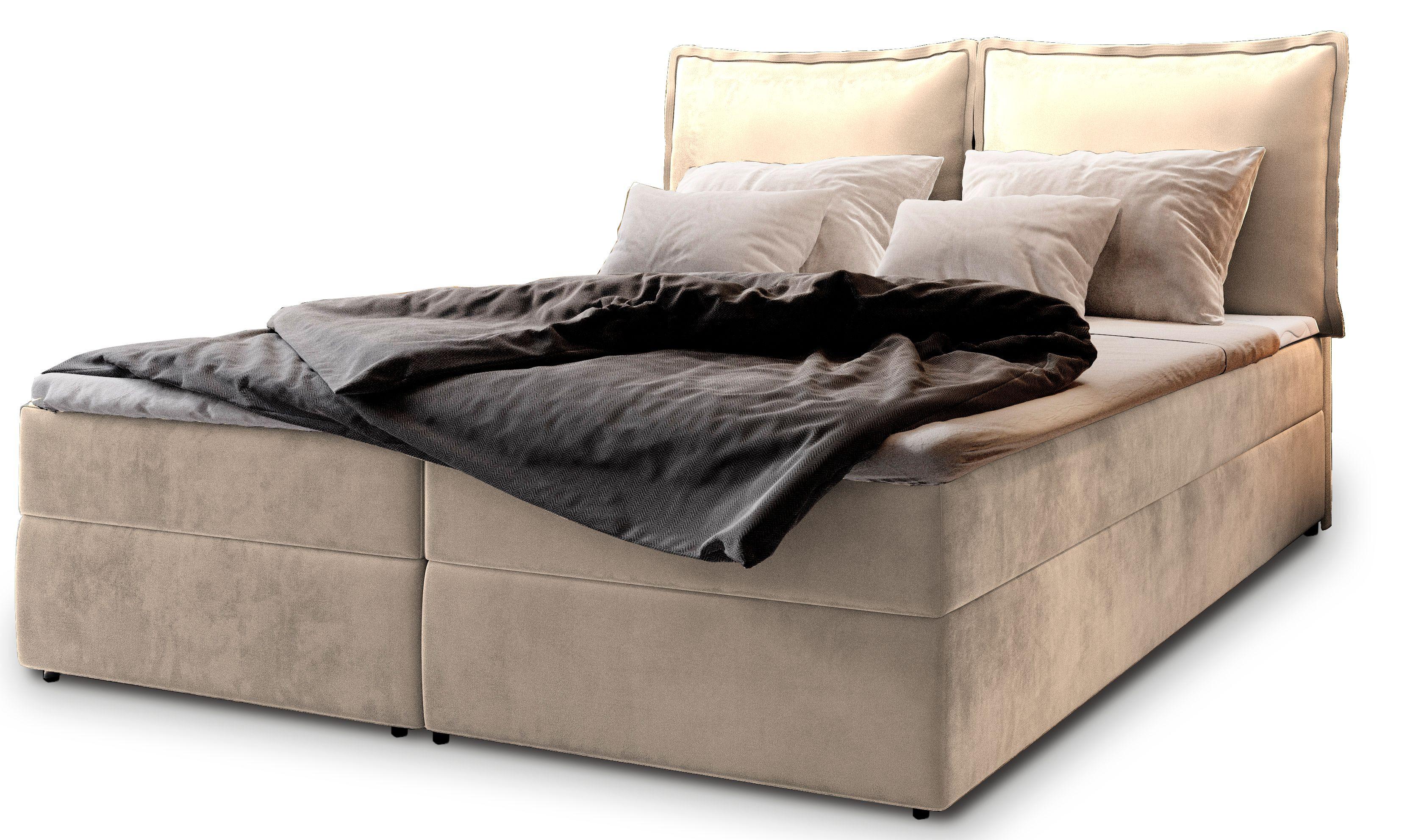 BOXBETT LENTE 140x200 cm mit Matratze und Topper - Creme - Creme, Holz (140/200cm) - MASSENO