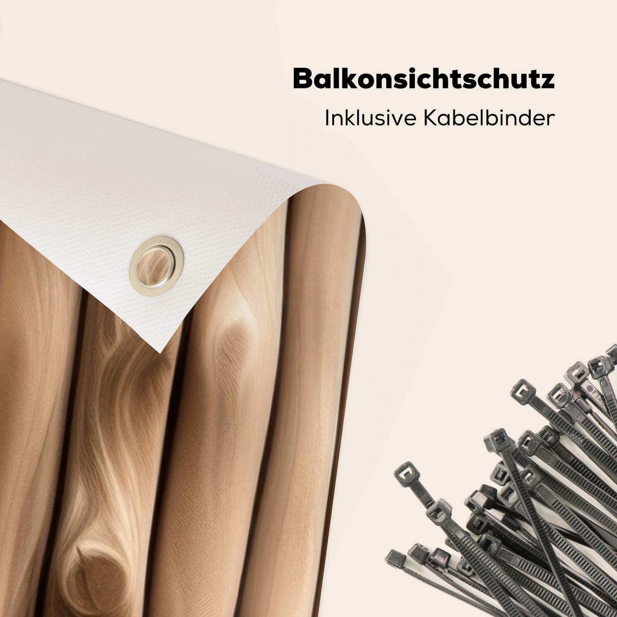BALKON-SICHTSCHUTZ Holz - Stiel - Hellbraun Balkon Deko 300x130 cm - Ahornfarben, Kunststoff (300/130cm) - MuchoWow