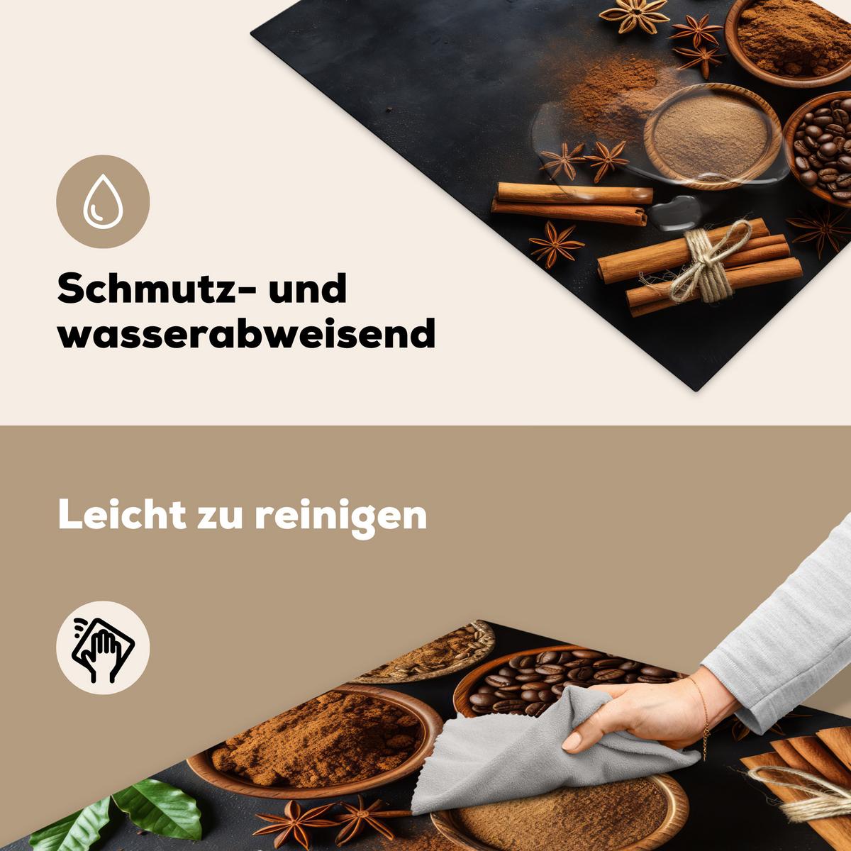 HERDABDECKPLATTE Zimt - Beton - Kaffee - Zimtstangen - Gewürze Ceranfeldabdeckung 76x51.5 cm - Mokka, Kunststoff (76/51.5/0.2cm) - MuchoWow