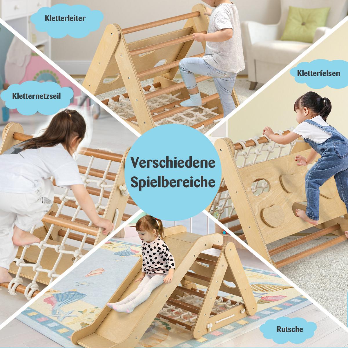 KLETTERDREIECK 4 in 1 Holz - Naturfarben, Holz (64/58/63cm) - COSTWAY