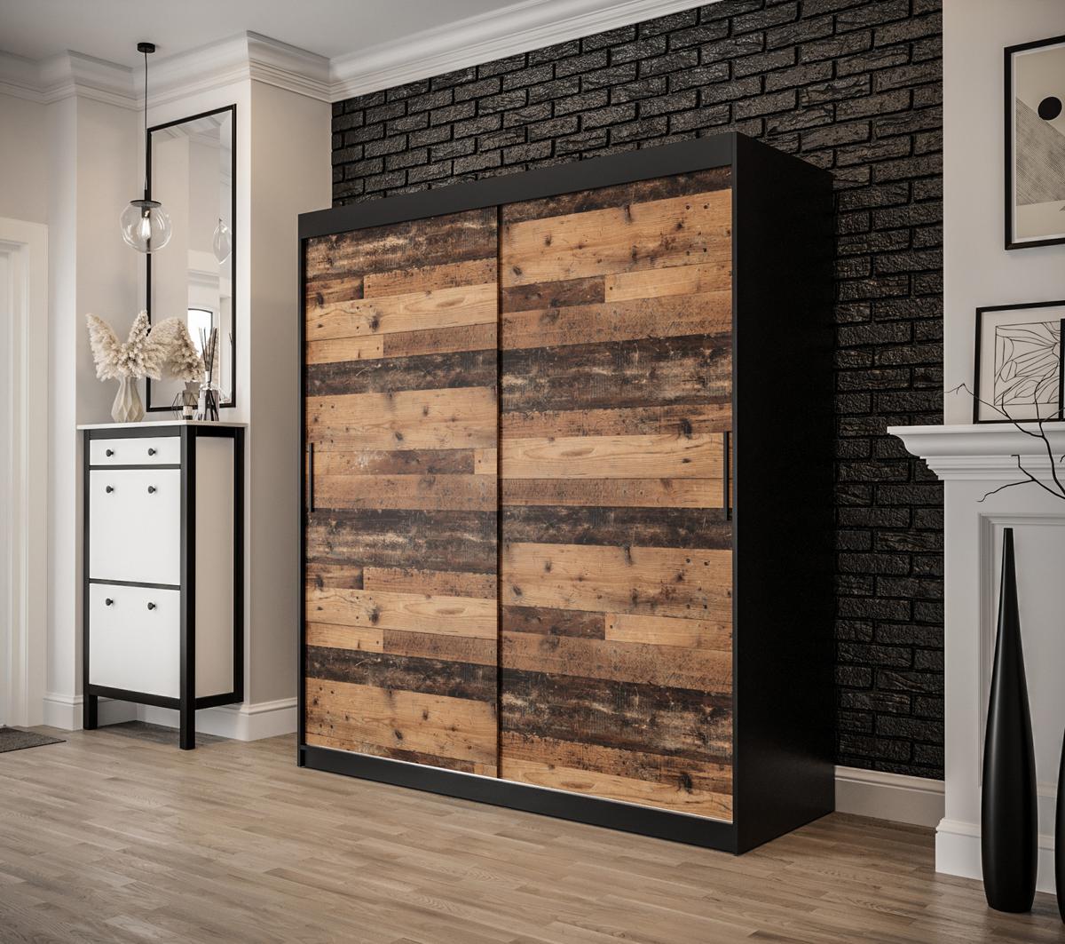 SCHWEBETÜRENSCHRANK 200/180/62 2-türig - Eichefarben/Schwarz, Holz/Kunststoff (180/200/62cm) - MÖBEL KRYSPOL