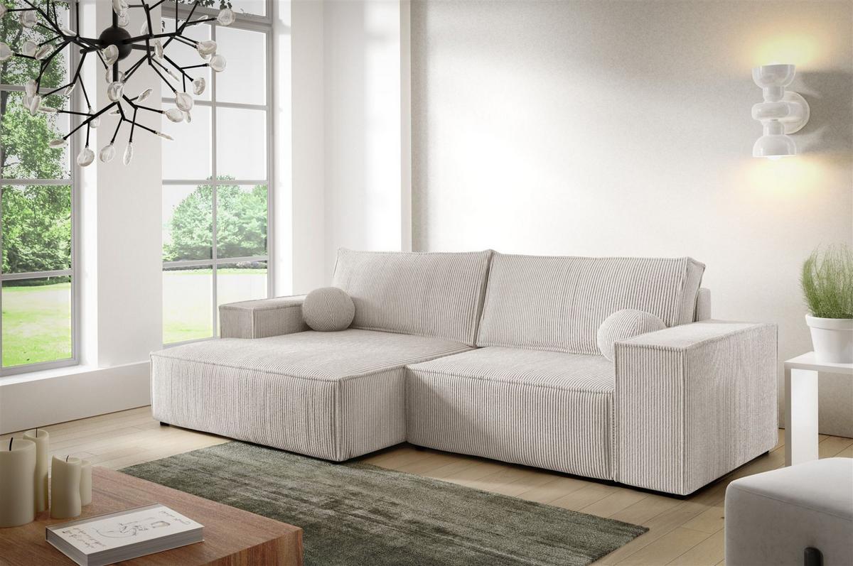 ECKSOFA Corunia Xs - Weiß, Holzwerkstoff/Textil (255/148cm) - Fun Möbel
