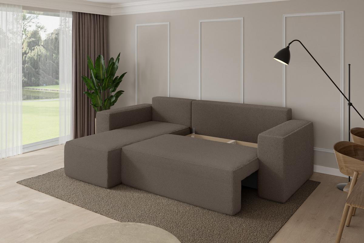 ECKSOFA mit Schlaffunktion Ottomane Links SENO-L 249x139x85 Braun Bouclé - Schwarz/Braun, Holzwerkstoff/Kunststoff (249/139cm) - ALTDECOR