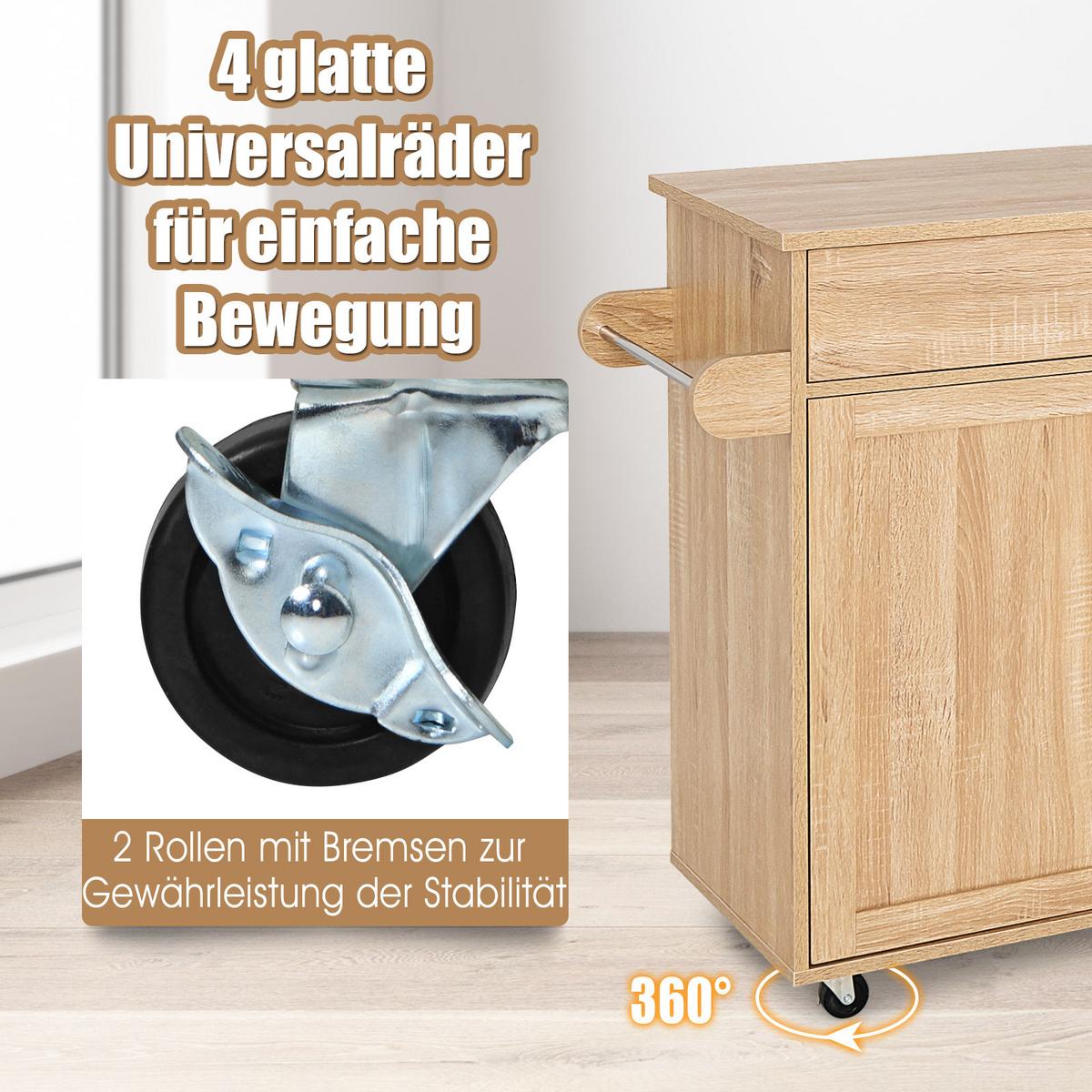 KÜCHENWAGEN Holz Natur - Weiß, Holz (116/85/40cm) - COSTWAY