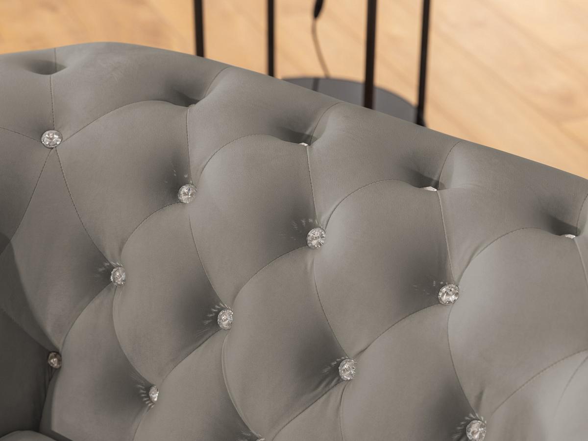CHESTERFIELD-SESSEL Cleo Blink Grau Samt mit Kristallsteppung und braunen Massivholzfüßen - Beige/Braun, Holz/Textil (104/72/86cm) - S-Style Möbel