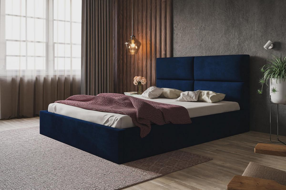 BETT 90x200 - Polsterbett mit Bettkasten und Metallrahmen - Modern Betten - Glatter Kronos-Stoff - Kollektion Lizbona, Blau - Blau, Holz/Textil (90/200cm) - Alpi-Möbel